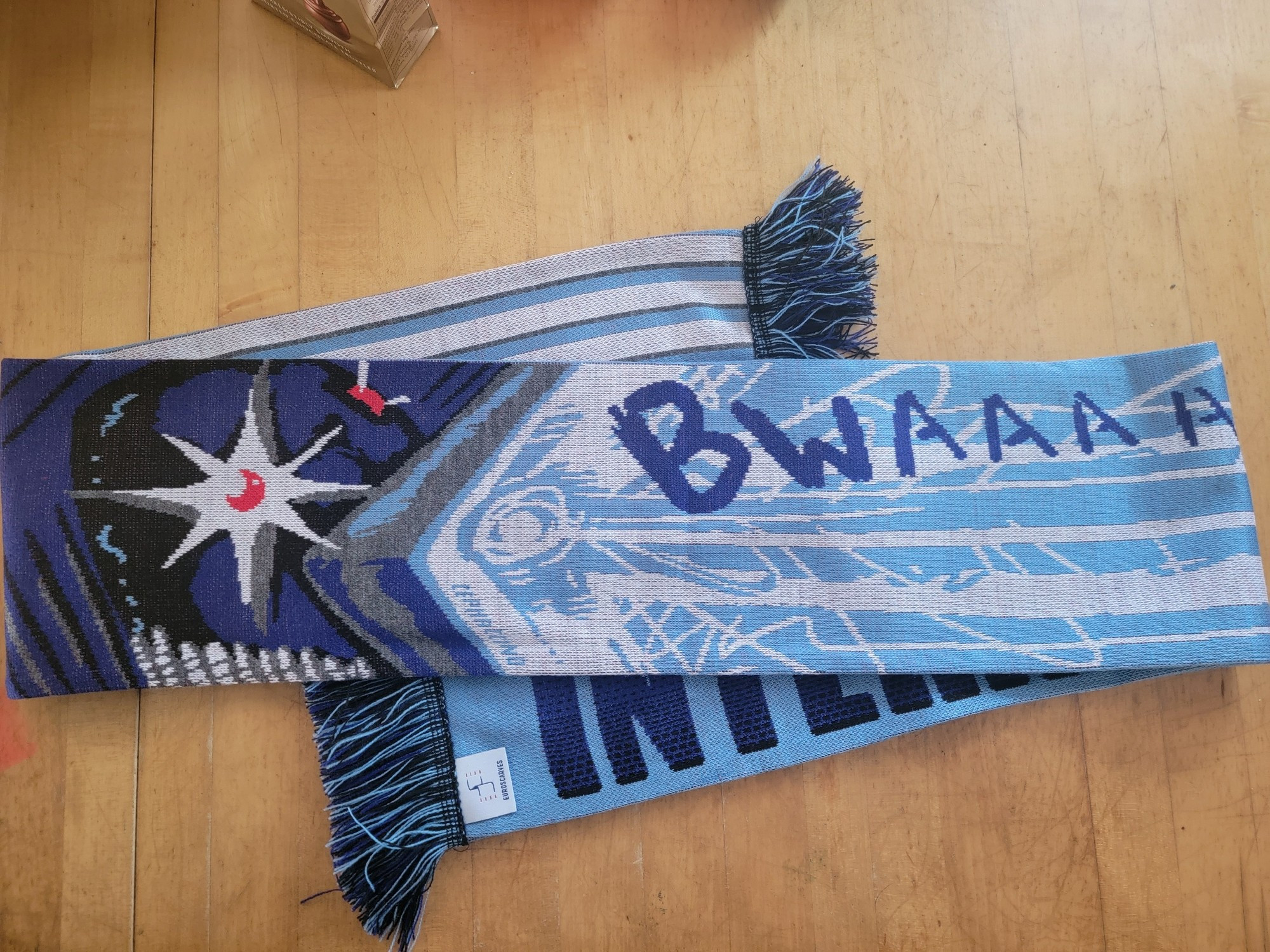 football scarf featuring the laser loon meme