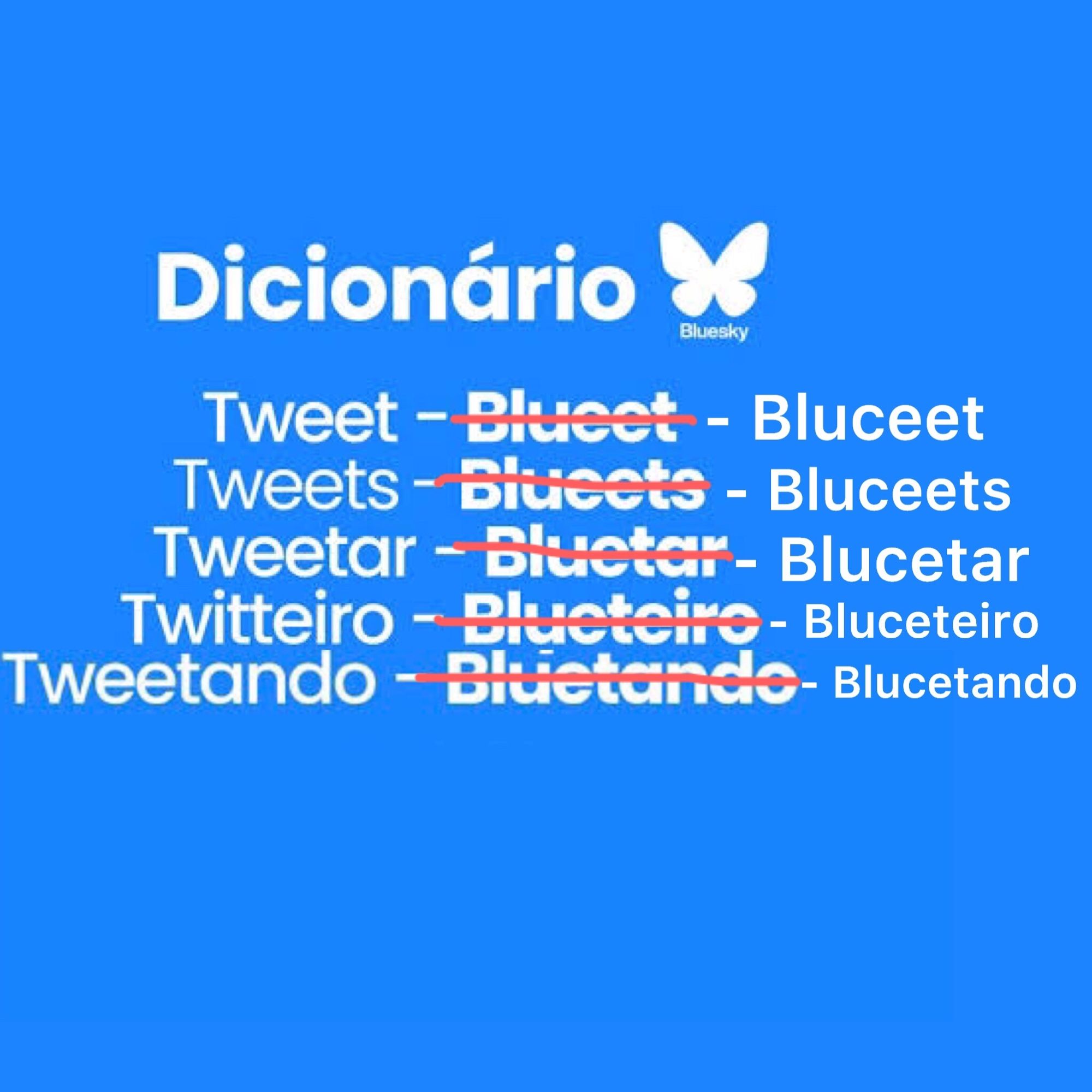 É um dicionário do BlueSky, substituindo nomes. 

1. Blueet por Bluceet 
2. Blueets por Bluceets
3. Bluetar por Blucetar 
4. Blueteiro por Bluceteiro 
5. Bluetando por Blucetando 