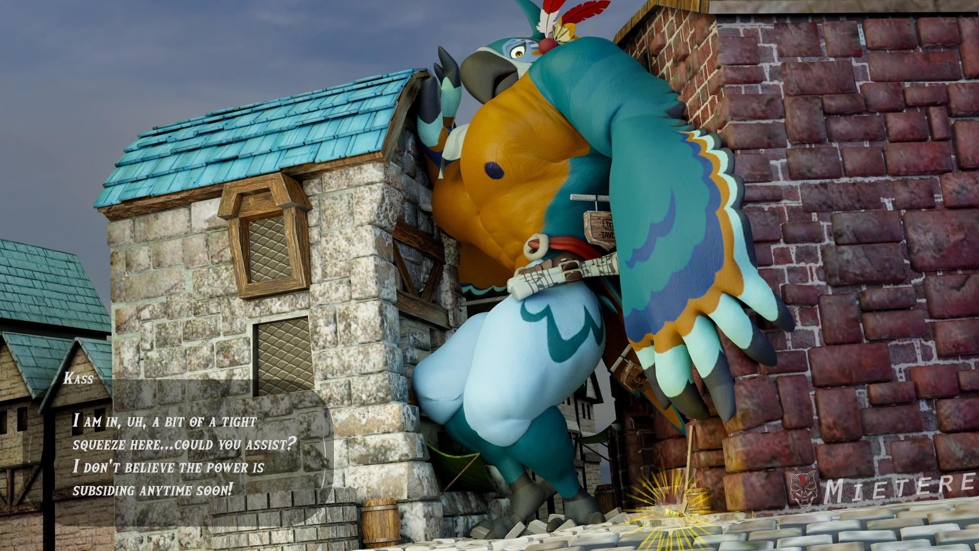 Kass grows and becomes stuck between buildings 