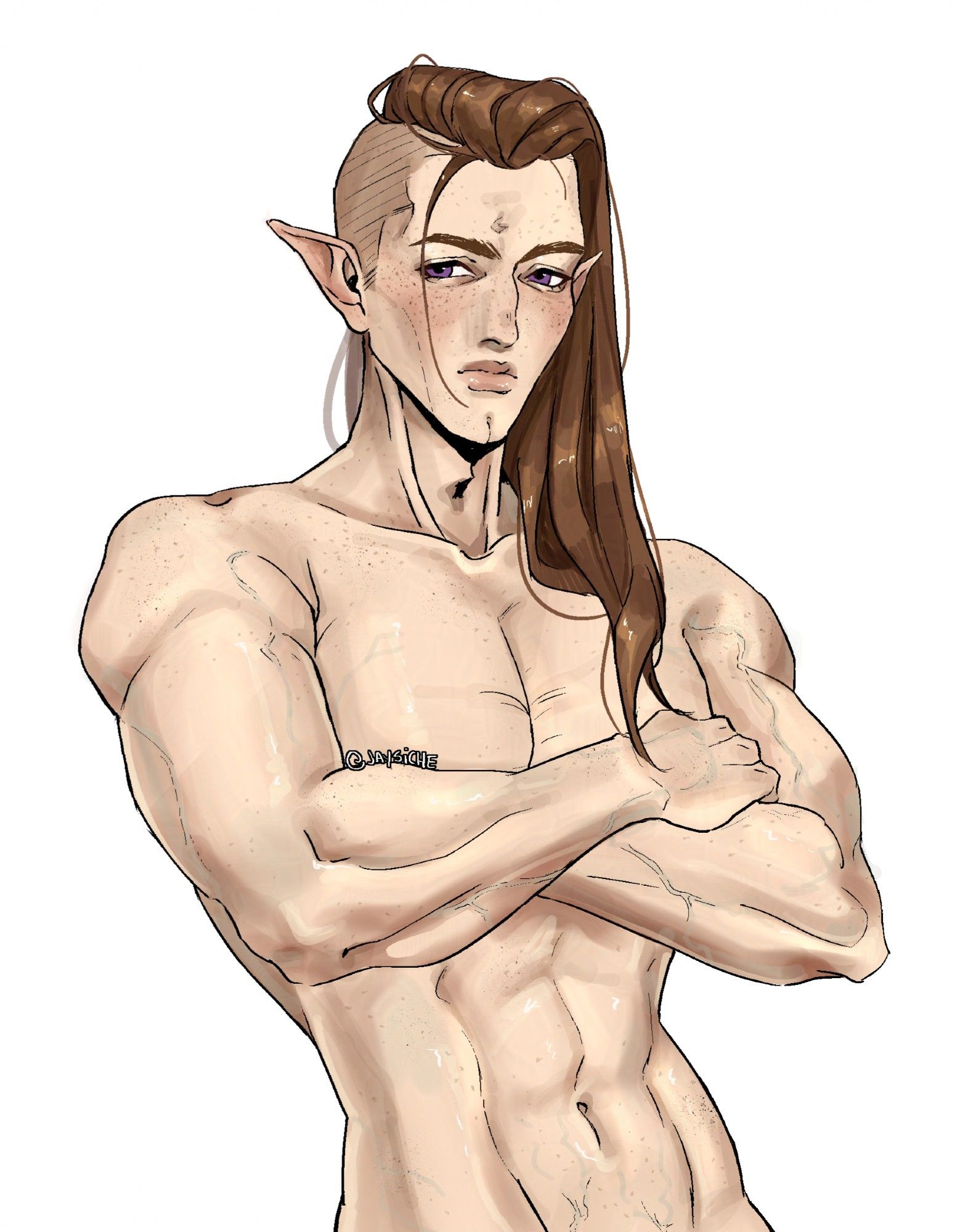 Drawing of Young Solas of Dragon Age Veilguard, topless