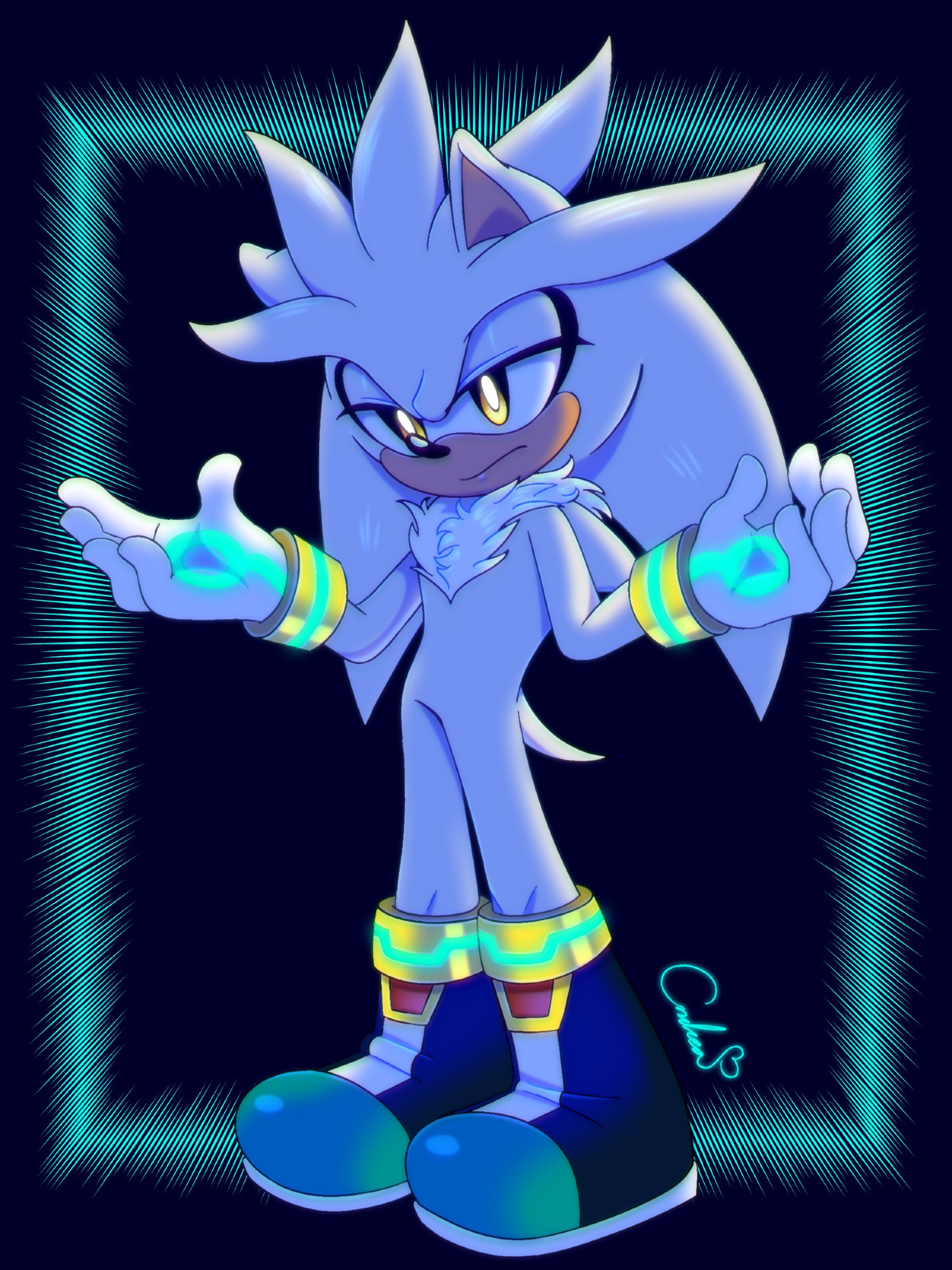 Silver the hedgehog glowing in the dark.