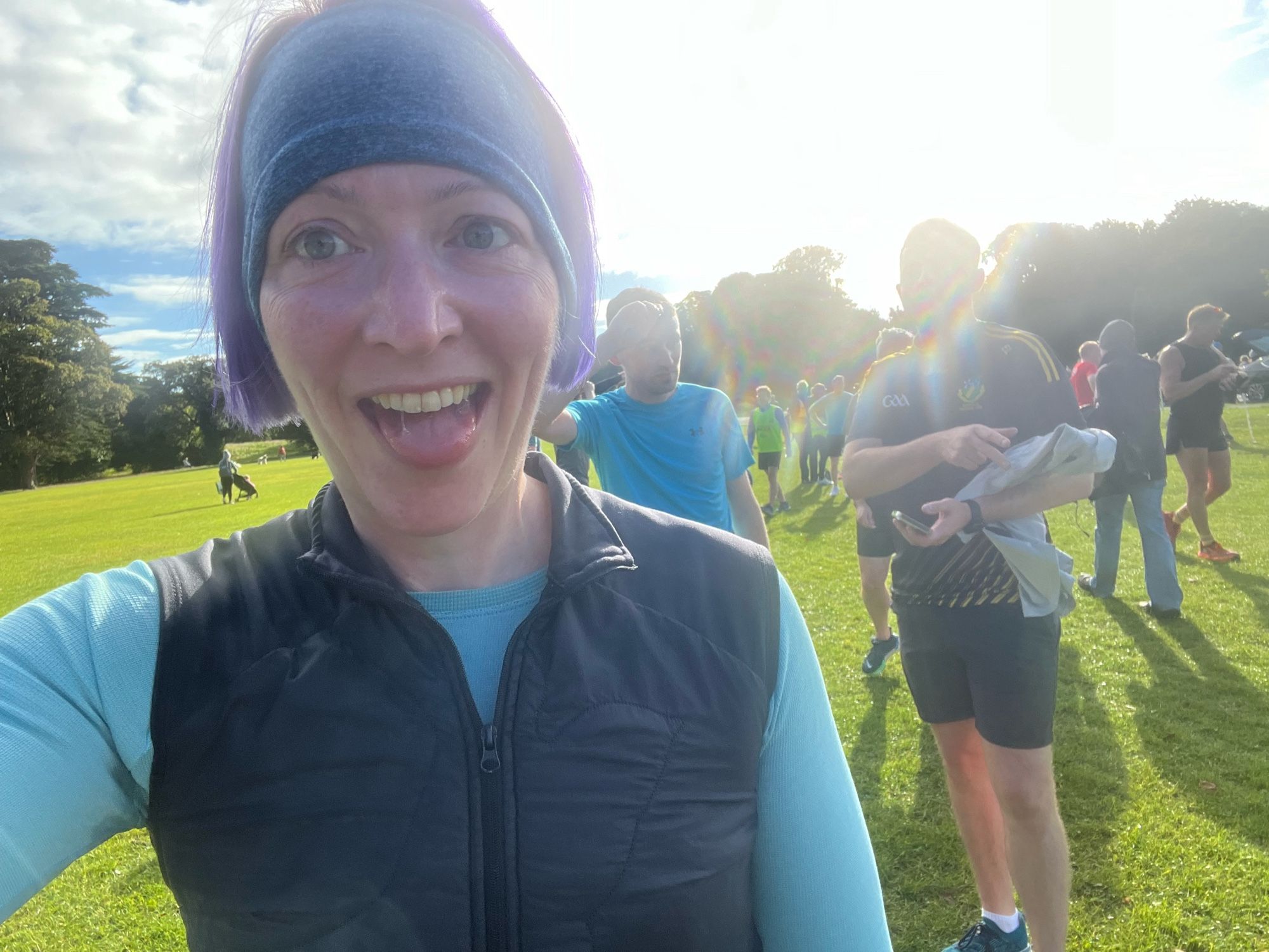 Pale white lady in running gear after Parkrun