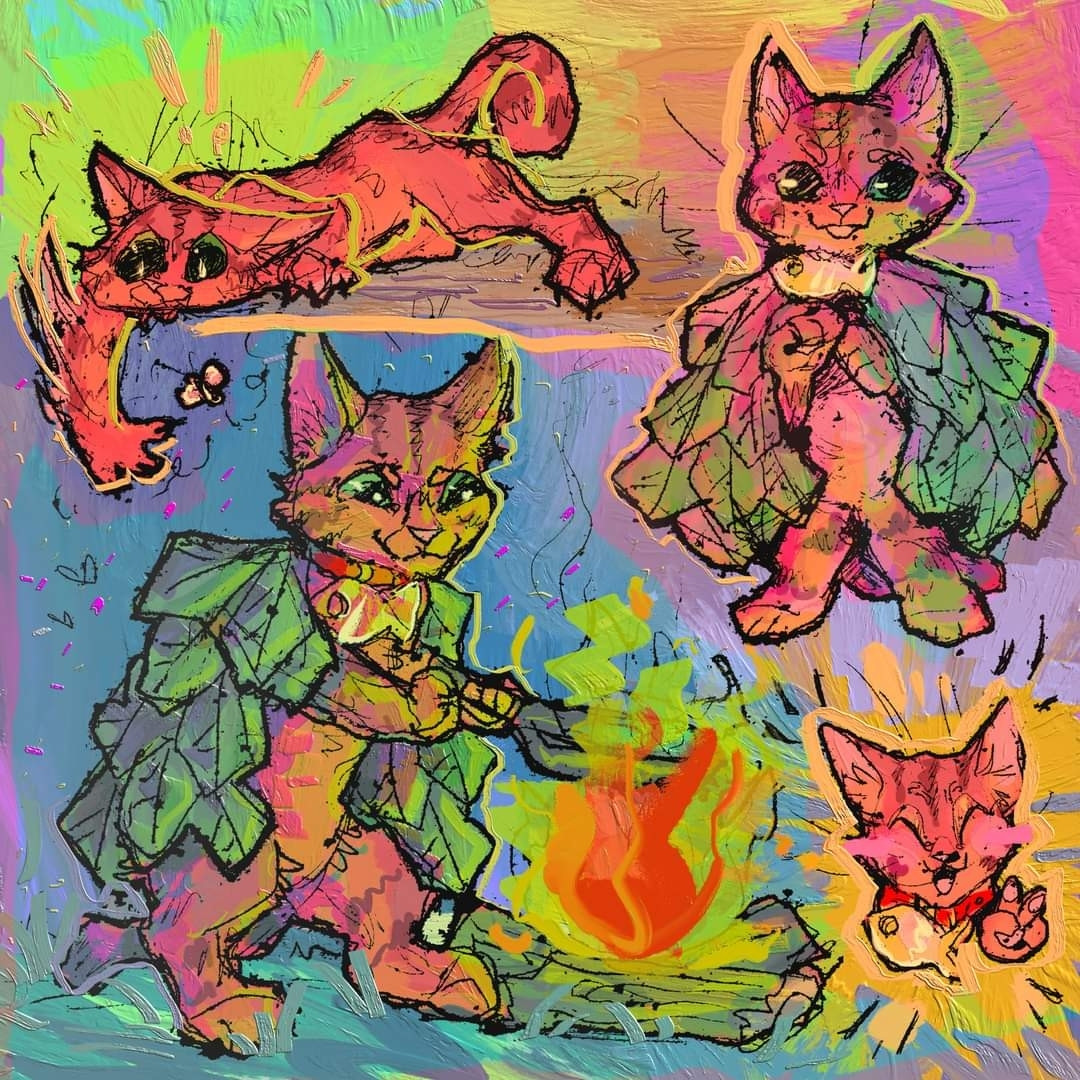 brightly colored painting of my cat sauce