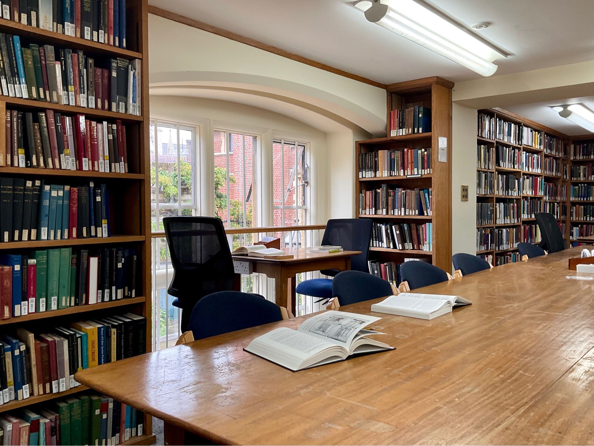 An image of study spaces in the Trinity College Library Reading Room.