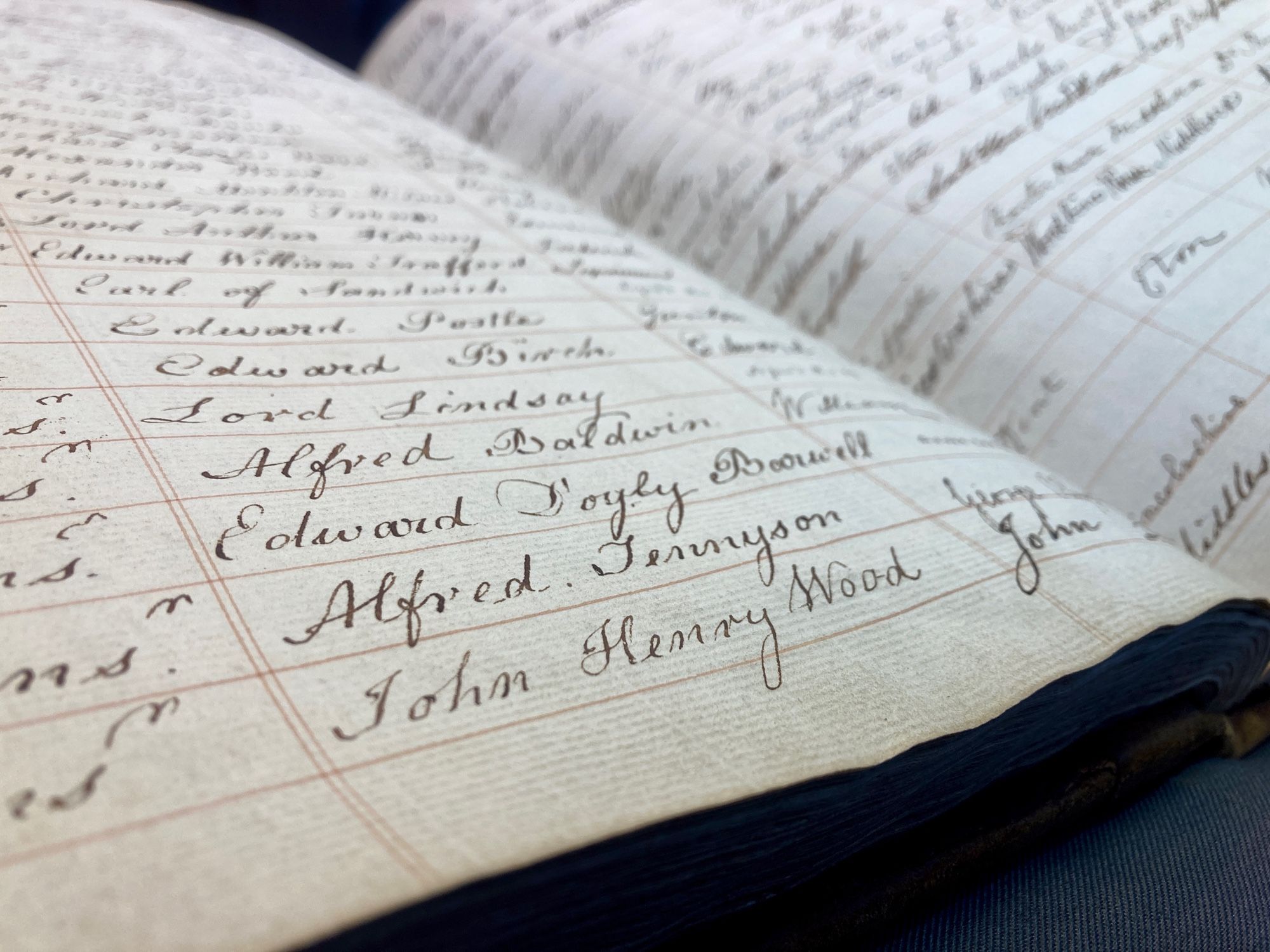 Detail from the Admissions Book entry of Lord Alfred Tennyson.