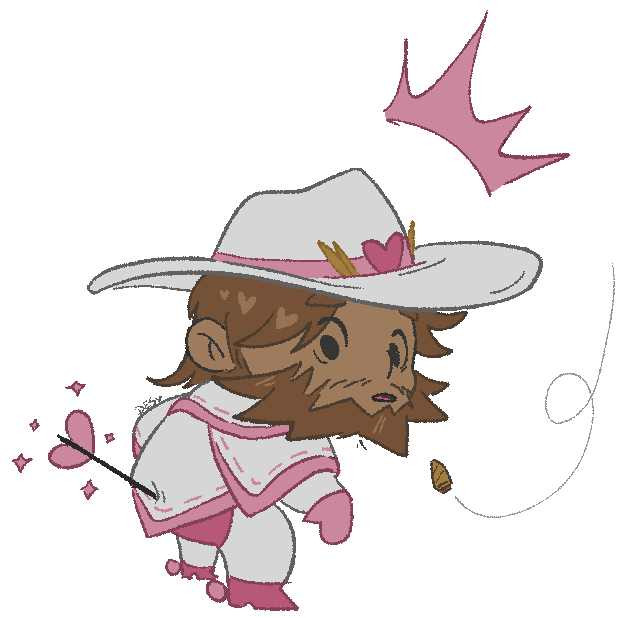 chibi cole cassidy wearing pink and white with a heart arrow in his butt