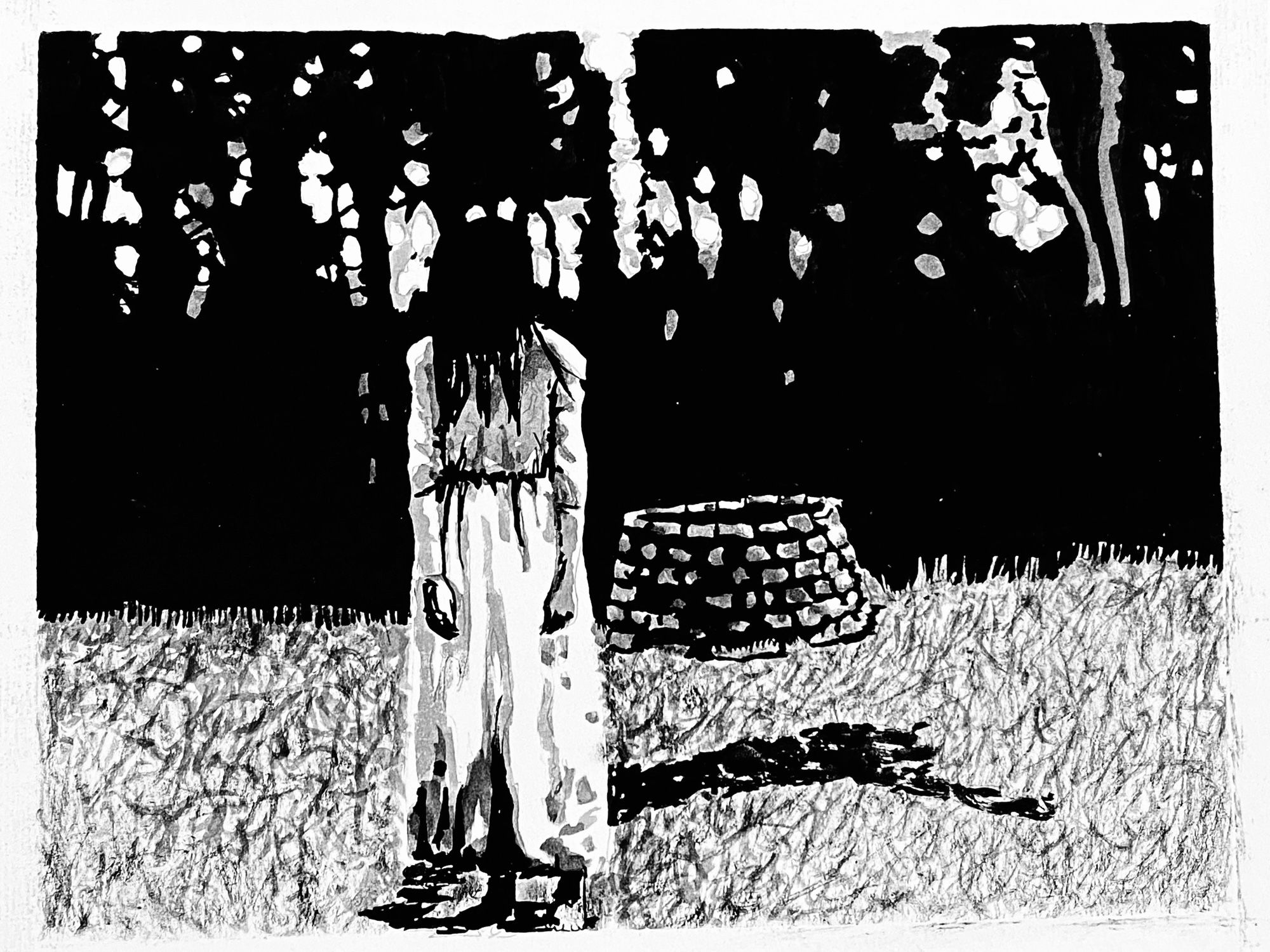 Pen and ink drawing on paper depicting a scene from The Ring