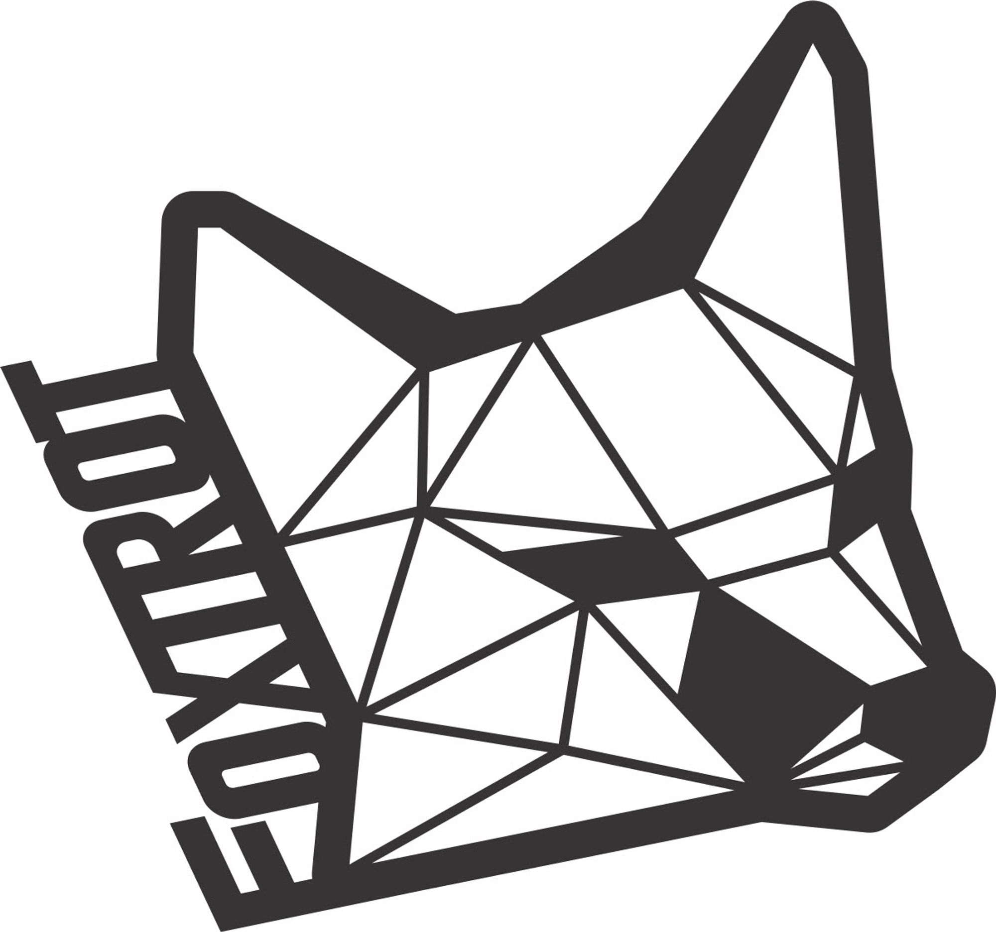 A polygonal fox head with the word "Foxtrot" going up the left side.