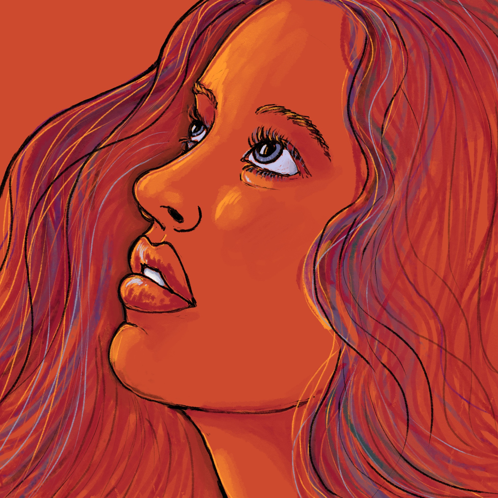 Woman in profile looking up
