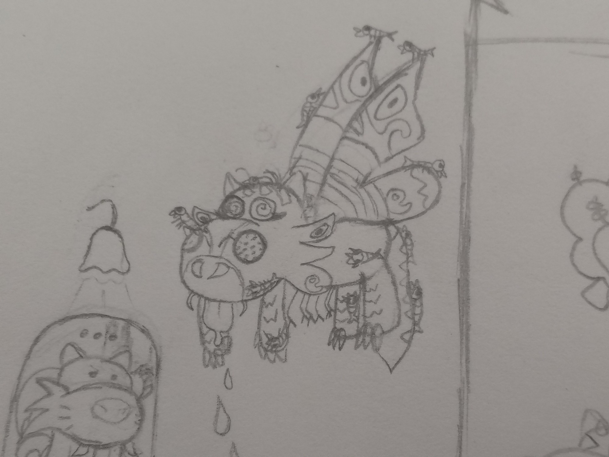 To symbolize day 12, I drew this Woofle covered in 12 of her babies, which are lil cottonwing larvae, this AU's version of moth's that eat clothing, as well as unnatural material like steel and glass