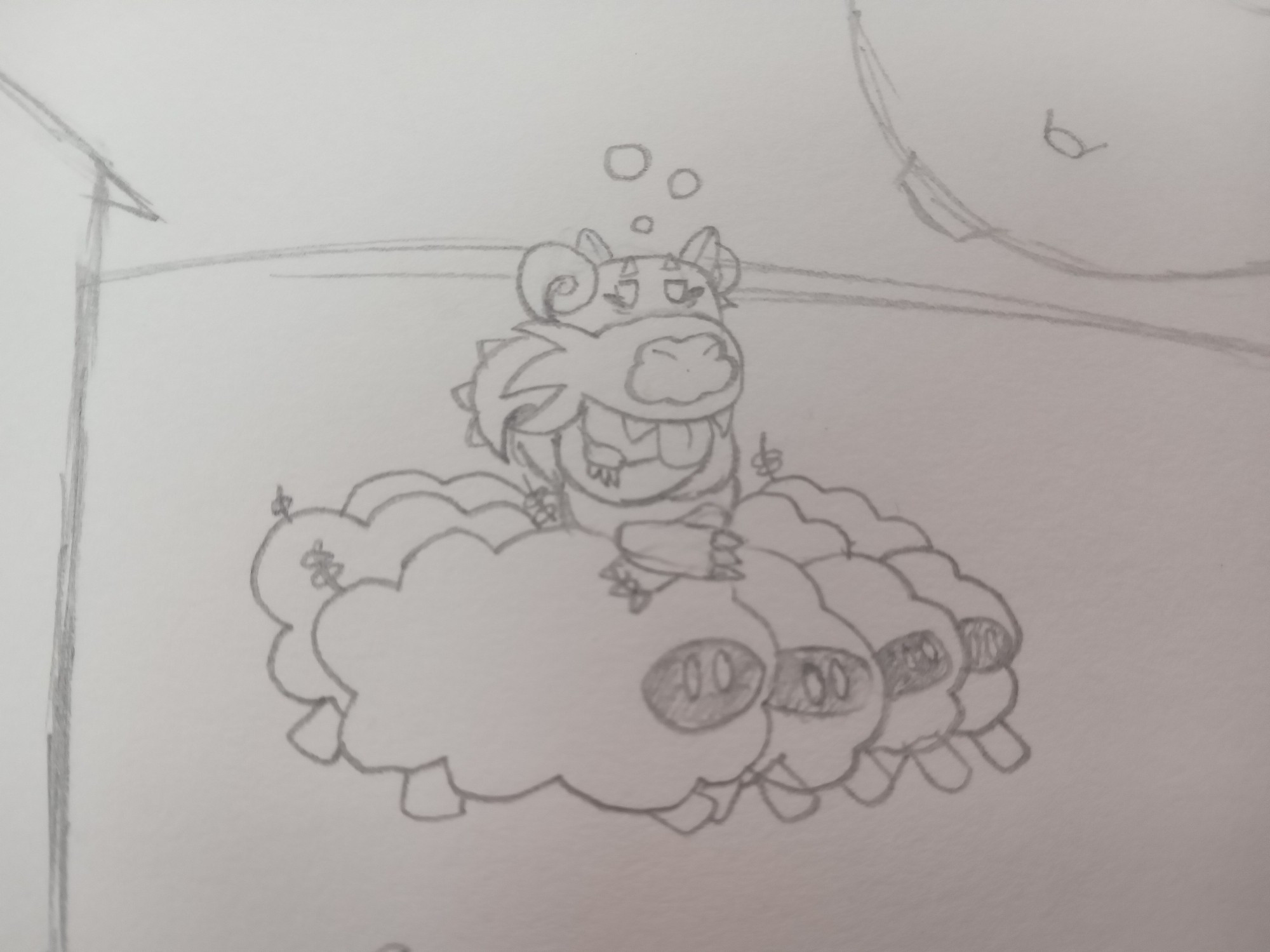 To symbolize day 8, I drew her riding 8 Woolrun like Nokotan riding deer (I know it's hard to see all 8, but if you count the fluff piles, they're all there)