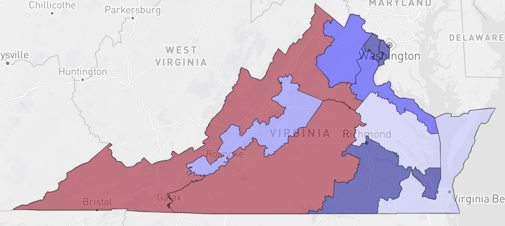 9-2 Democratic map of Virginia
