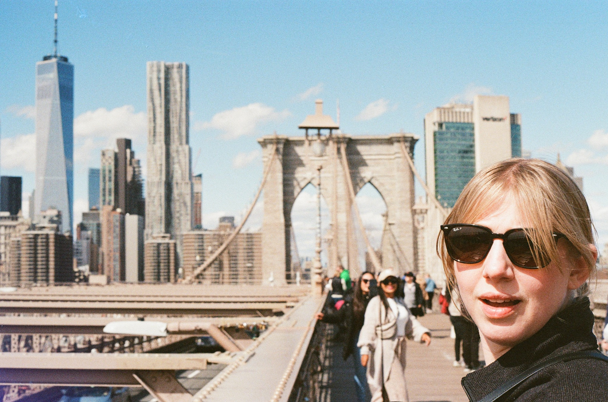 A view of the World Trade Center from the Brooklyn Bridge.