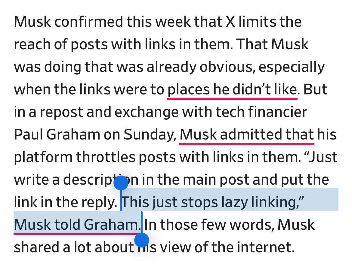 “lazy linking” is such a funny way to think about the internet — a true distaste for the open web in pursuit of endless scrolling of one walled garden

slate.com/technology/2...