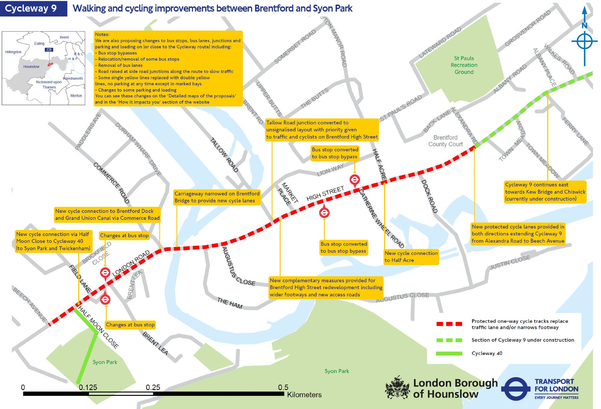 Overview map of proposed Cycleway 9
Walking and cycling improvements between Brentford and Syon Park