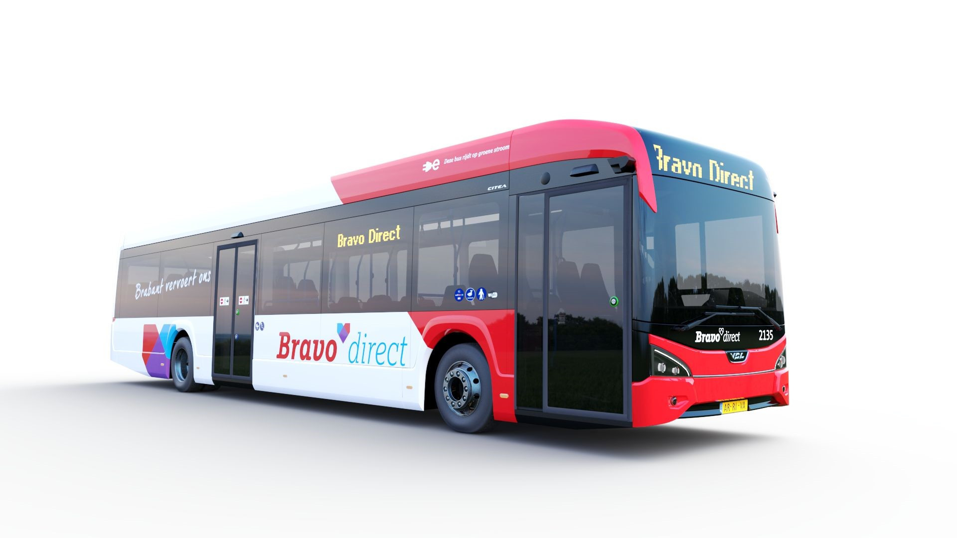 Red and white bus labelled "Bravo Direct" on a plain background.

Image by Arriva