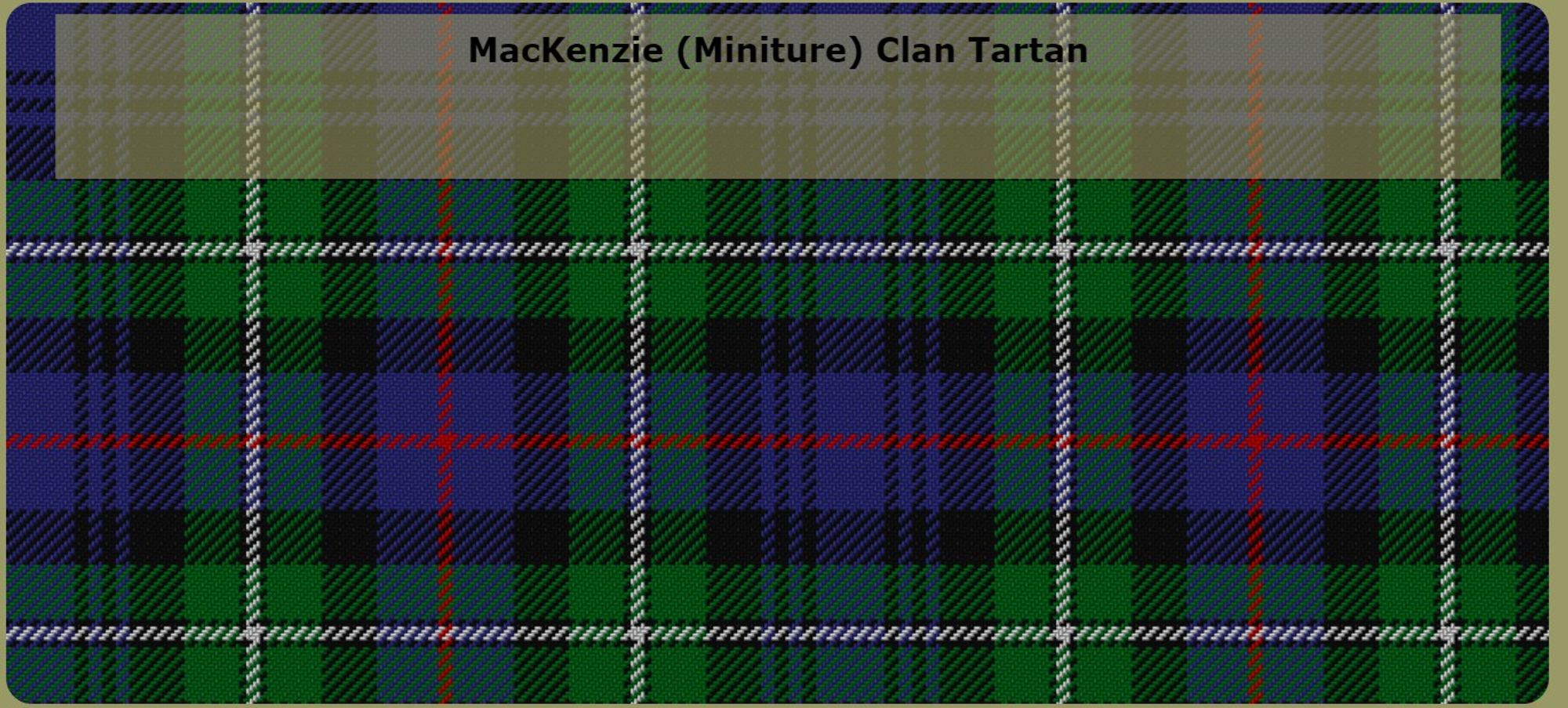 Screenshot of a tartan with wide blue and green stripes alternating with thicker black bands and skinny red and white stripes