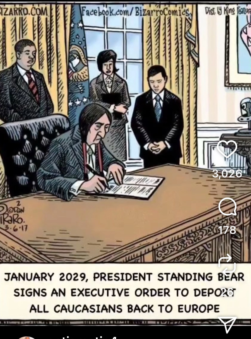 Jan, 2029, Pres. Stading Bear signs Executive Order to send all Caucasians back to Europe 