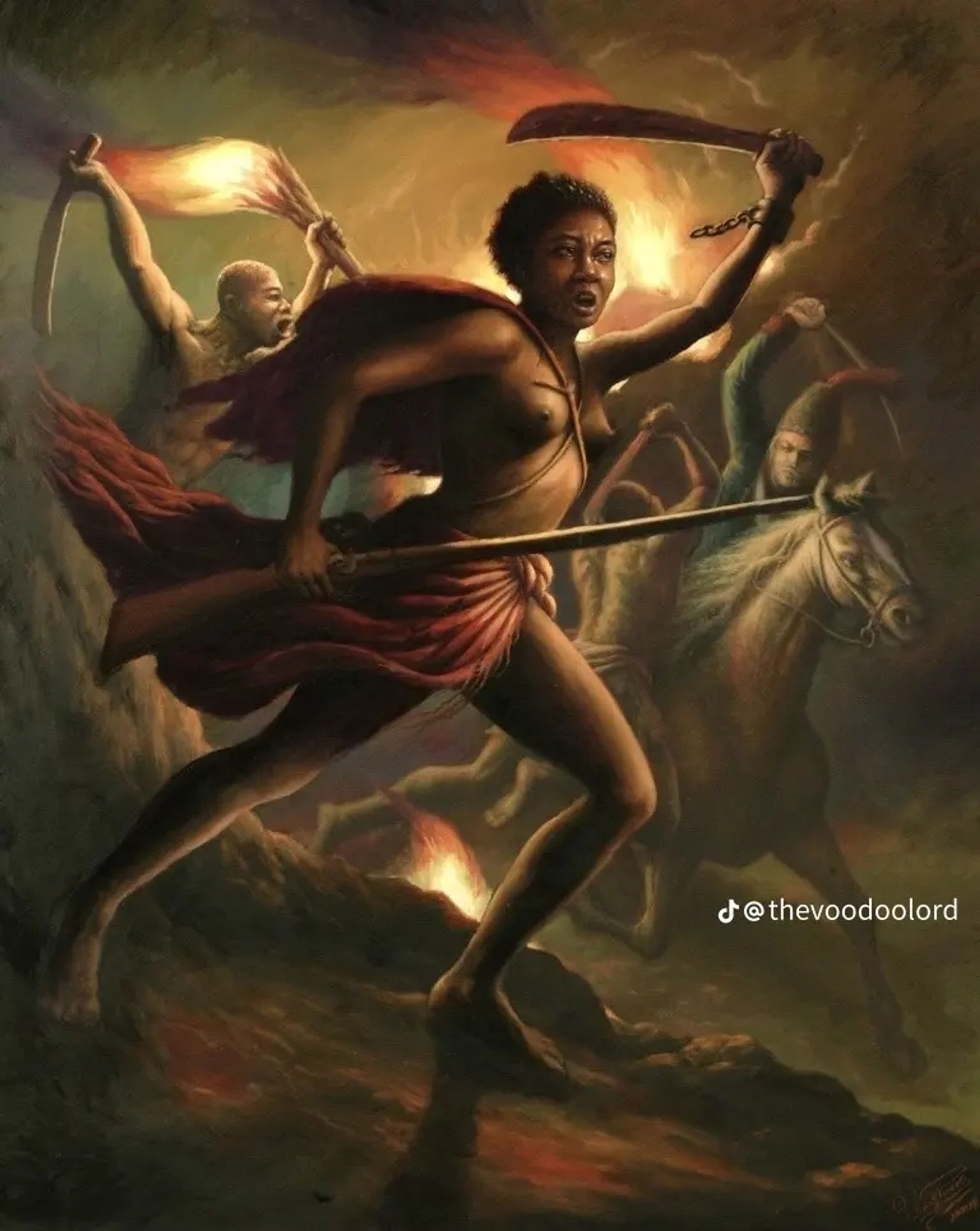 A depiction of a Haitian Revolutionary, Fighting for liberation from her oppression.

Original Artist- @thevoodoolord on Tiktok