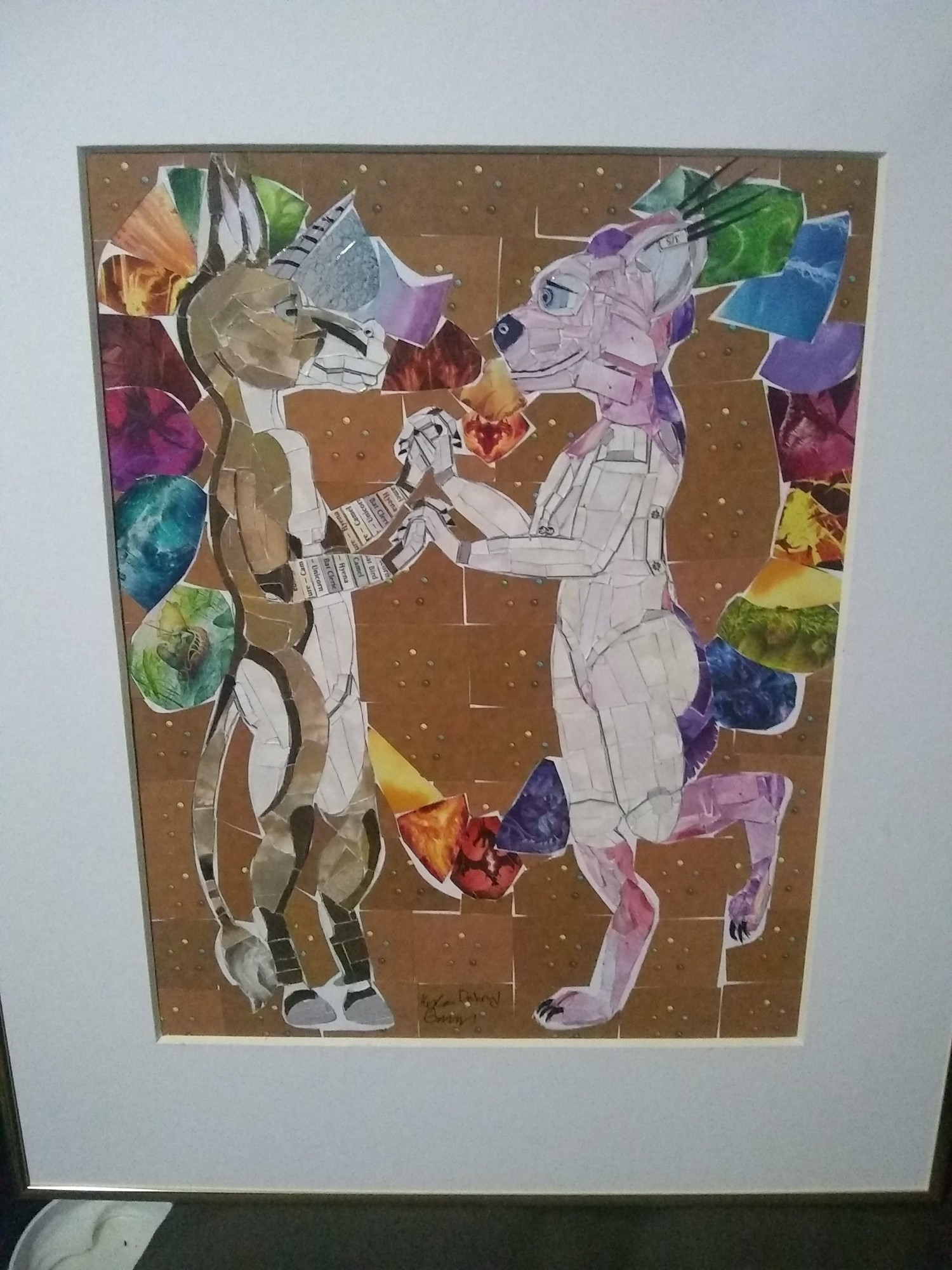 Unicorn and synthetic hyena collage made out of magic cards