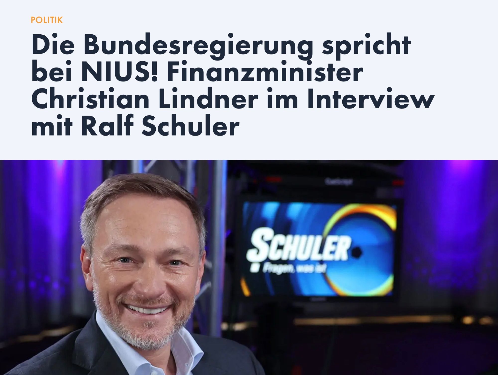 Werbehinweis auf Nius für ein Interview mit Christian Lindner