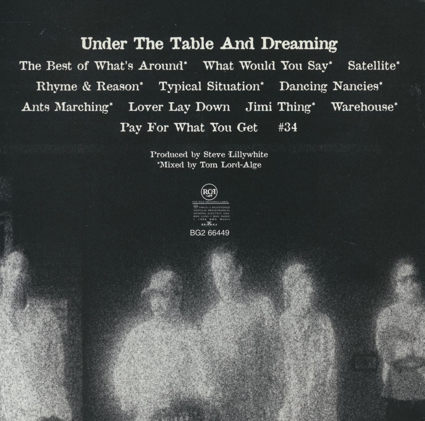 The backside of Dave Matthews Band's debut album "Under the Table and Dreaming"