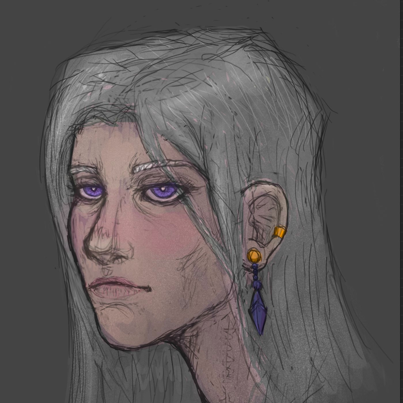 A bust drawing of ianthe tridentarius from the locked tomb series.shes a pale sickly looking woman.