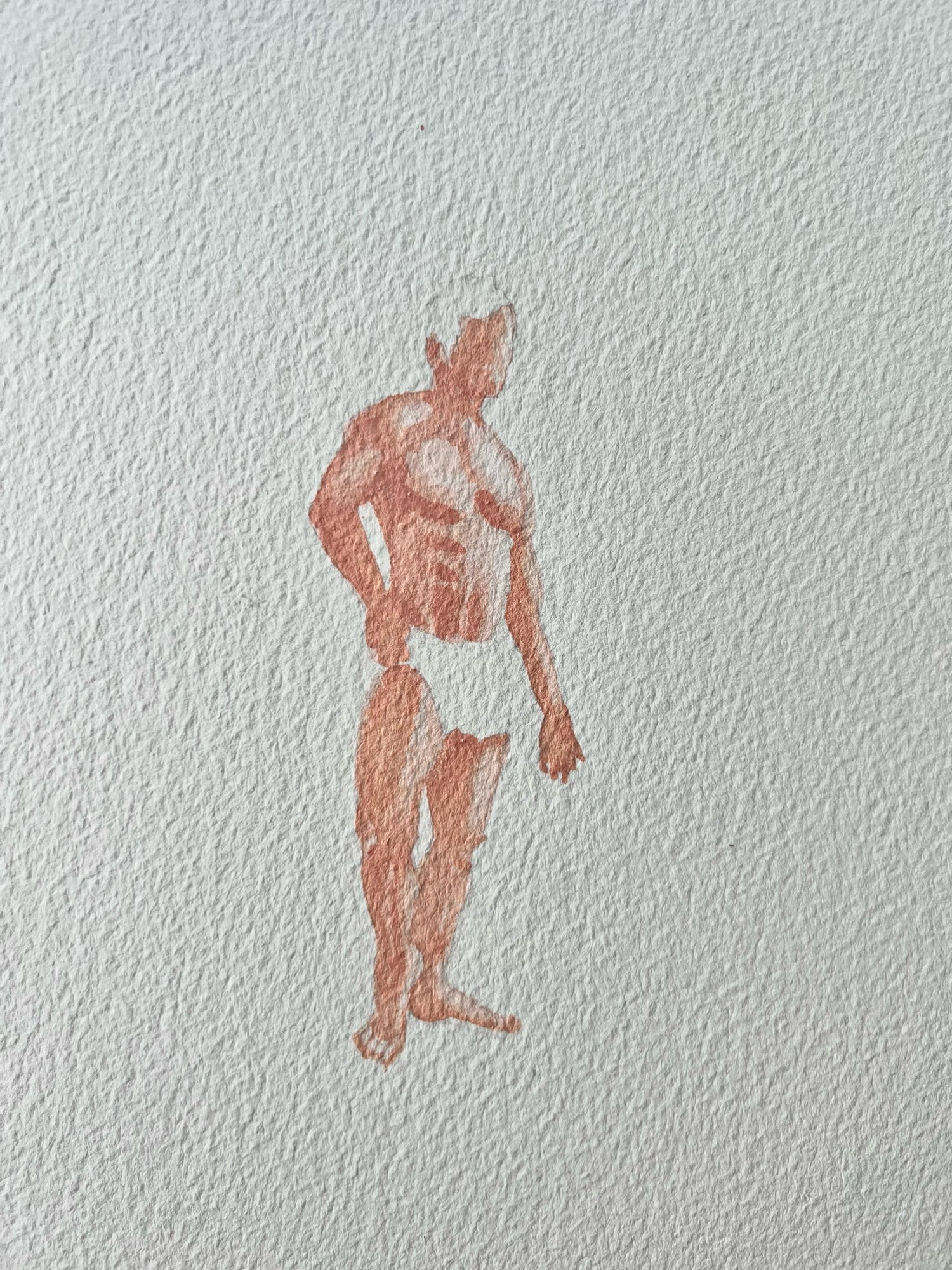 Watercolor painting sketch of a man in shorts. Figure has a bodybuilder physique. By Alexander Eiserloh in 2024