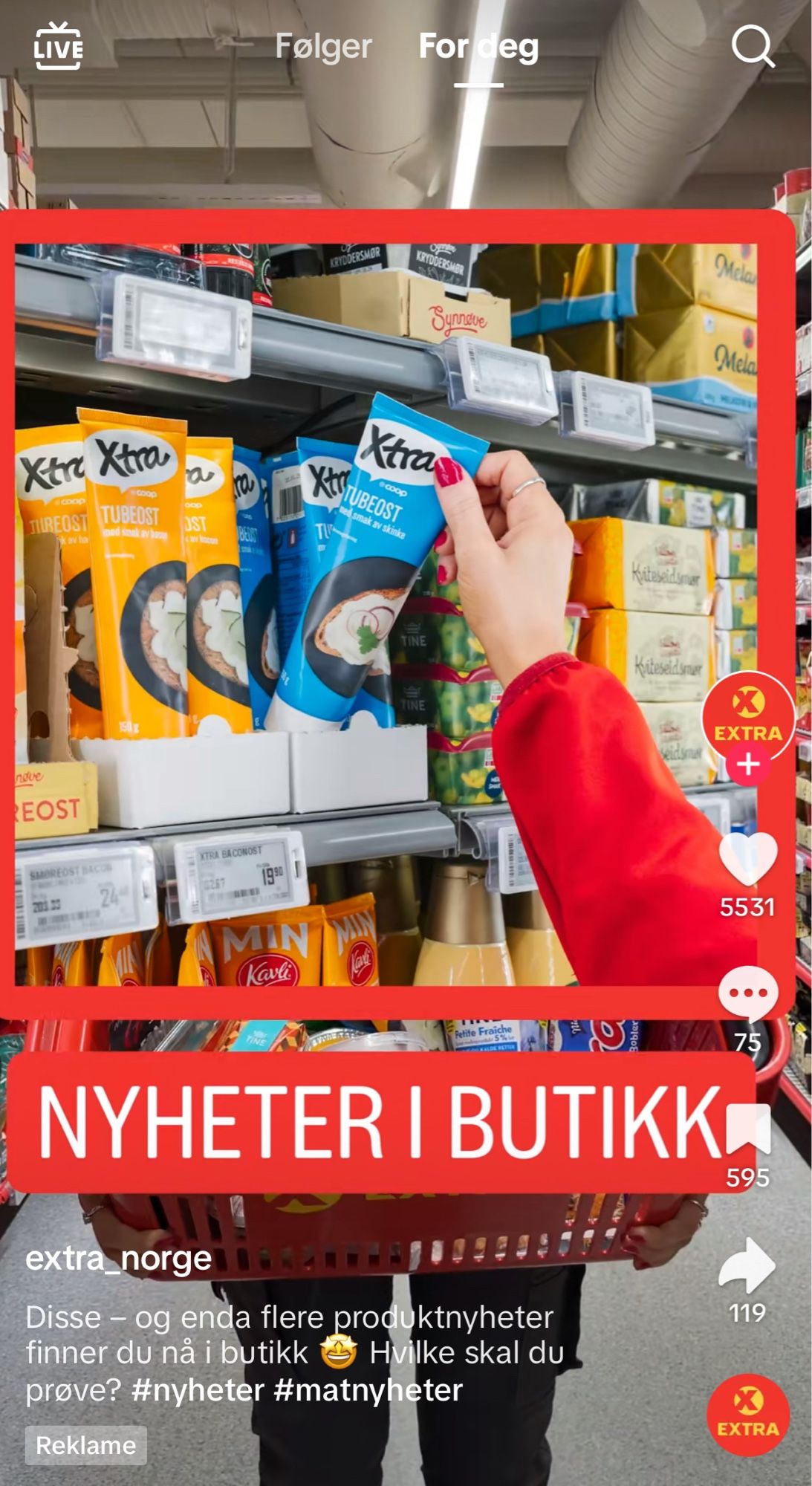 post fra coop extra sin tiktok jeg fikk opp som reklame som handler om nye varer i butikkene