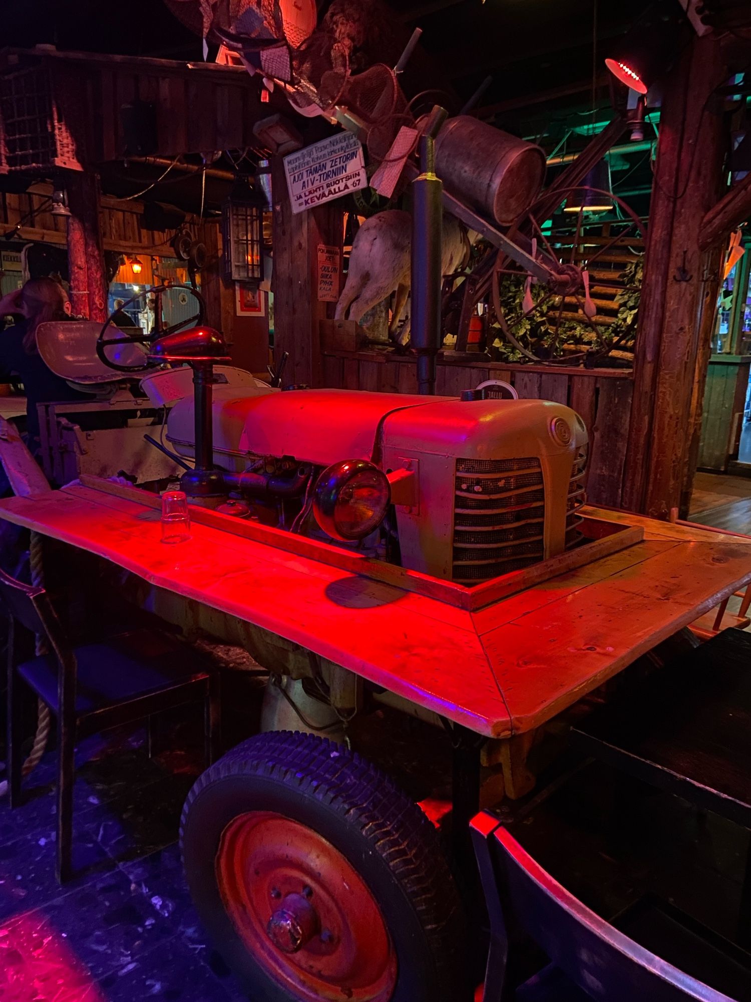 Ancient tractor in Zetor restaurant, Helsinki