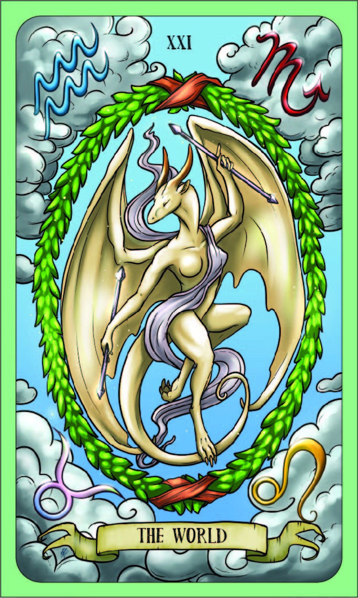 My rendition of Ryder Waite's tarot card The World. Part of a series of dragon themed cards that I am slowly working on.