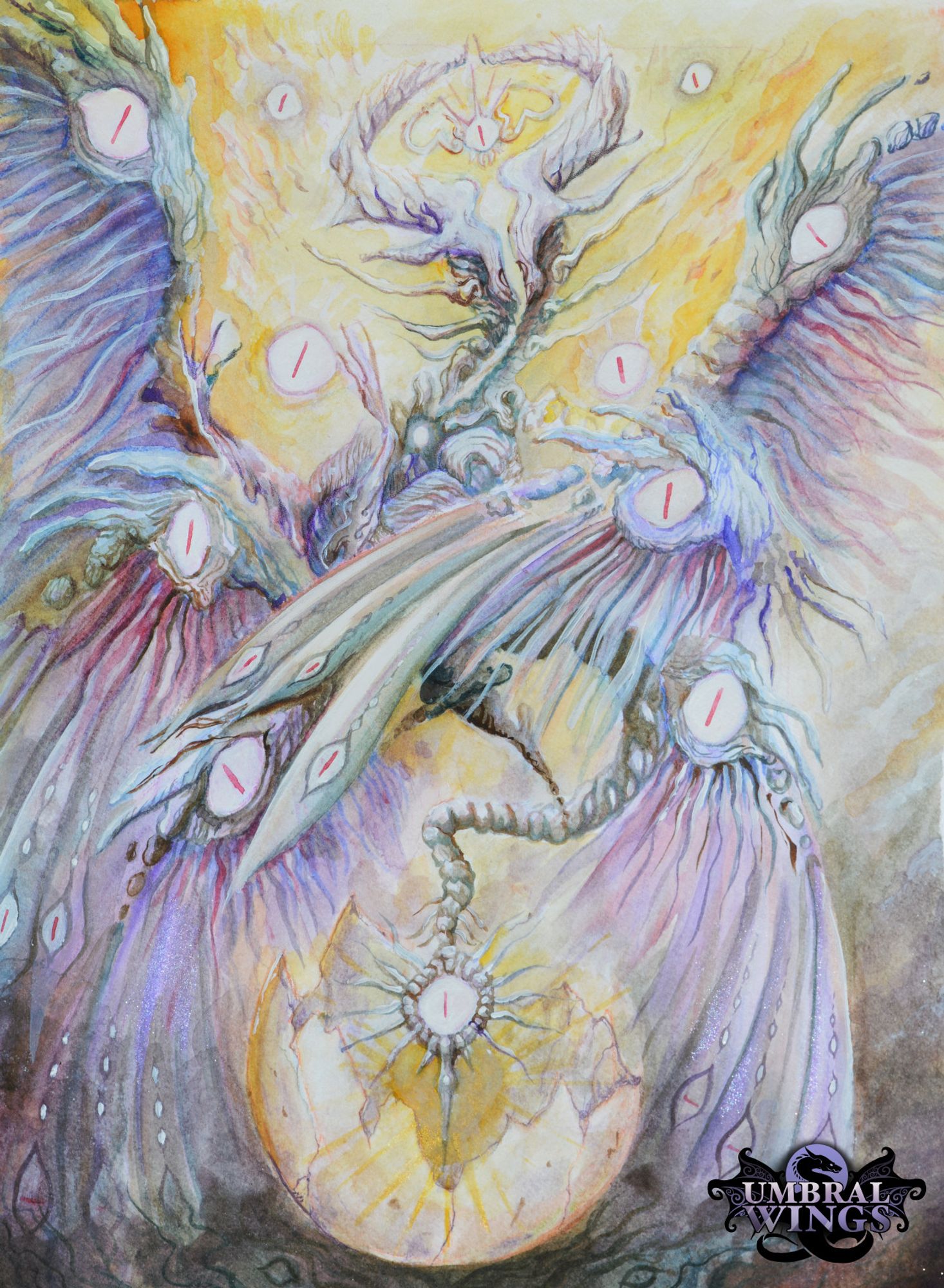 Biblically accurate dragon. Watercolor piece done for catstealer's dragon themed tarot deck Umbral Wings. 'Judgement'