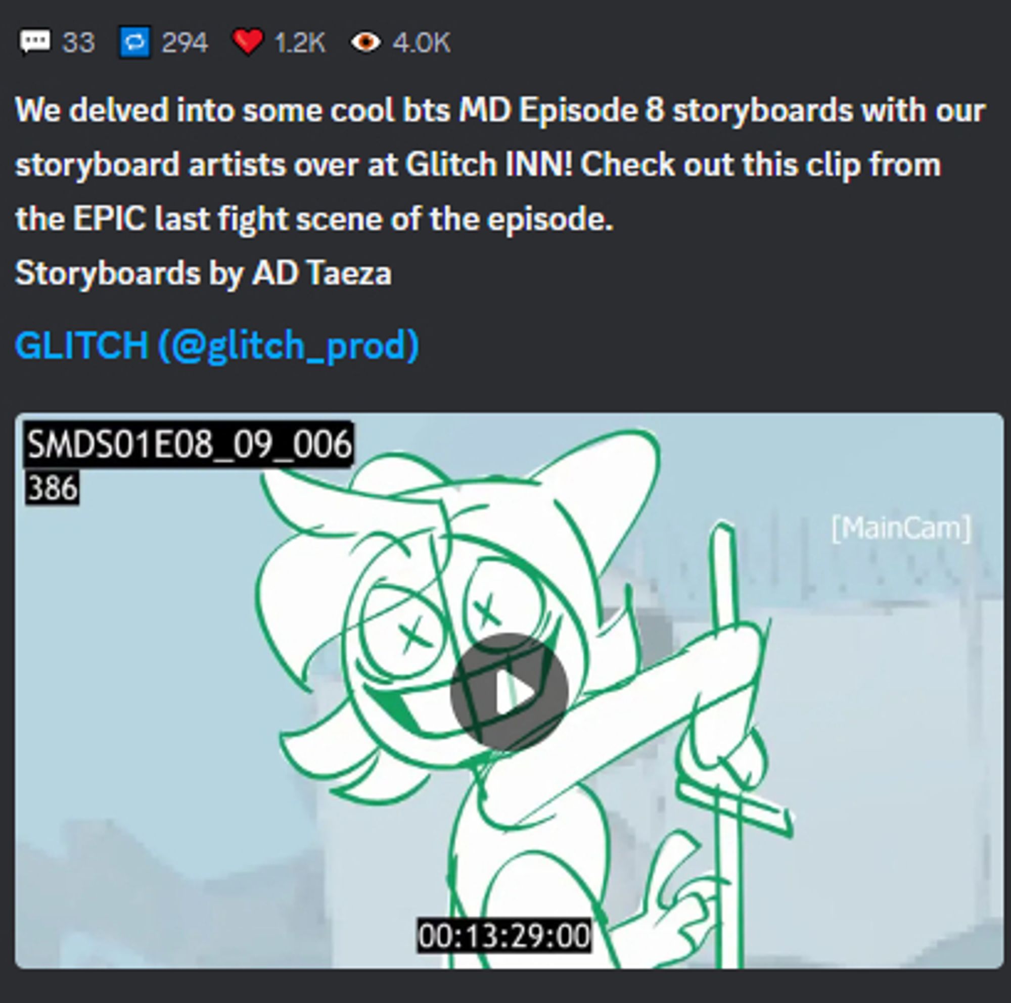 Nós nos aprofundamos em alguns storyboards legais do episódio 8  com nossos artistas de storyboard da Glitch INN! Confira este clipe da última luta ÉPICA do episódio.
Storyboards por AD Taeza