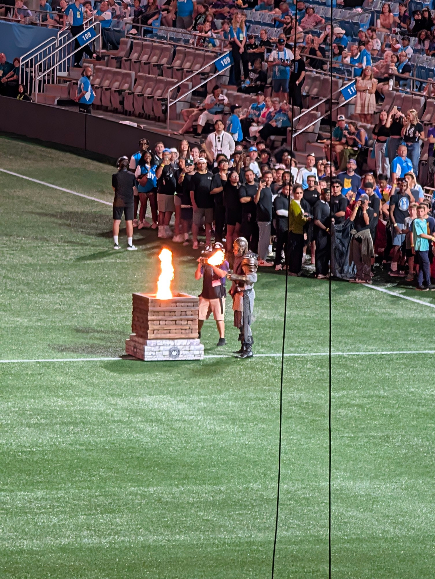 Knight guy with fire at CLTFC game