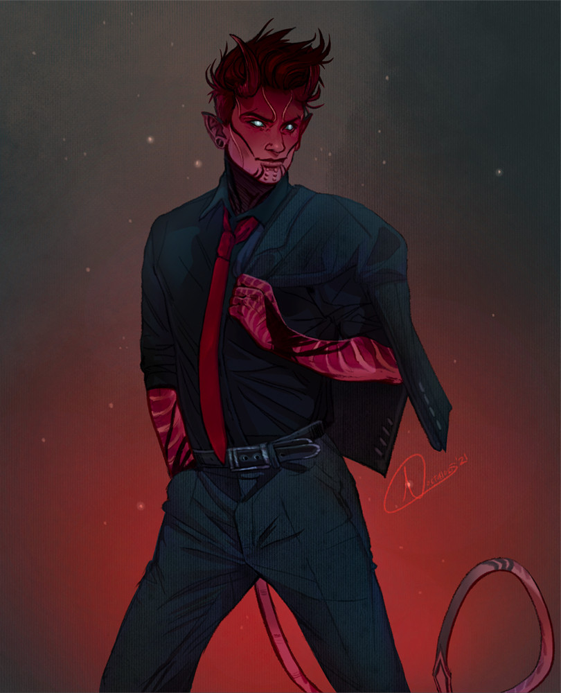 Haellebore - Red D&D Tiefling OC - Not For Use