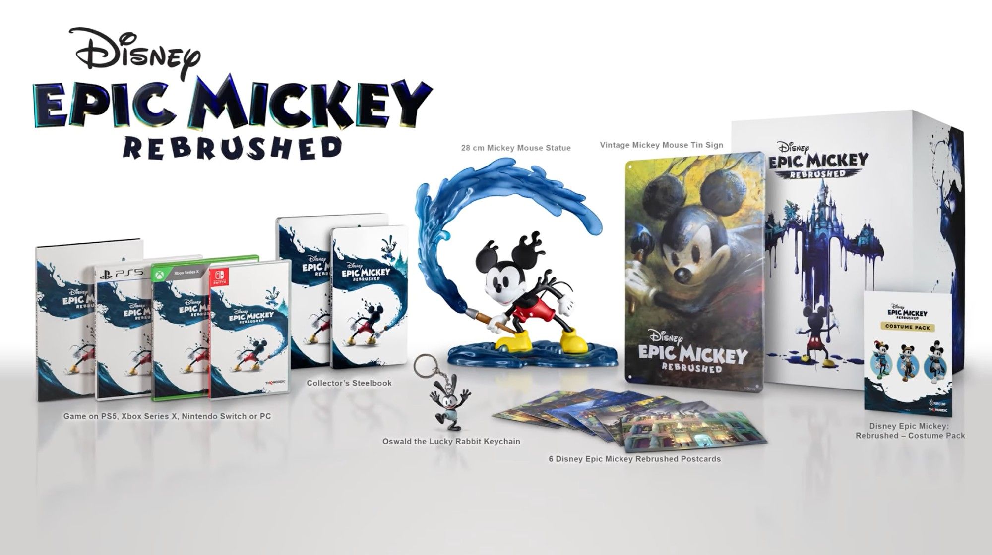 The Collector's Edition of Epic Mickey: Rebrushed, featuring many of the bonus items that you get with the package.