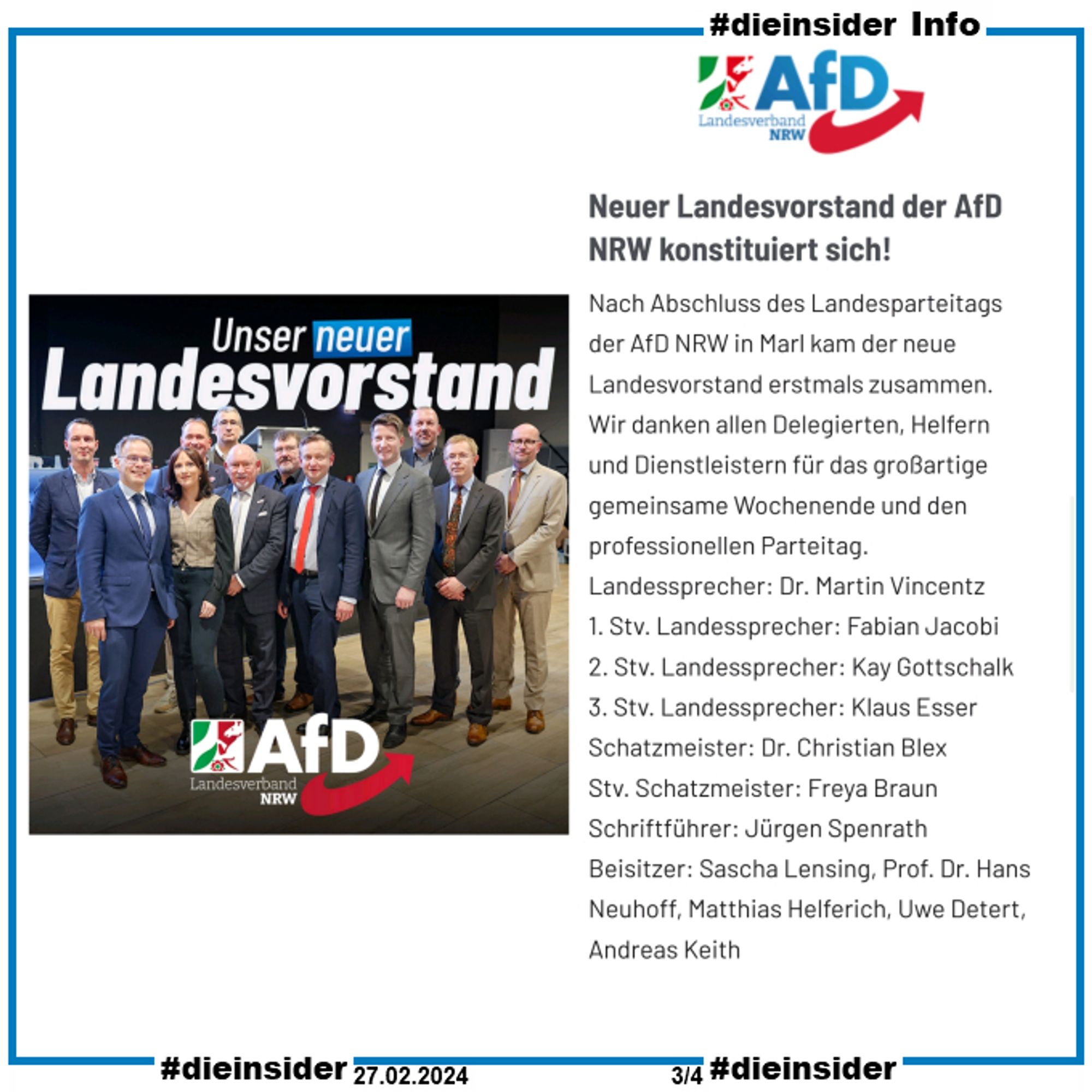 Als Info zeigen wir ein Bild des Landesvorstand der AfD NRW vom Landesparteitag in Marl im Februar 2024.