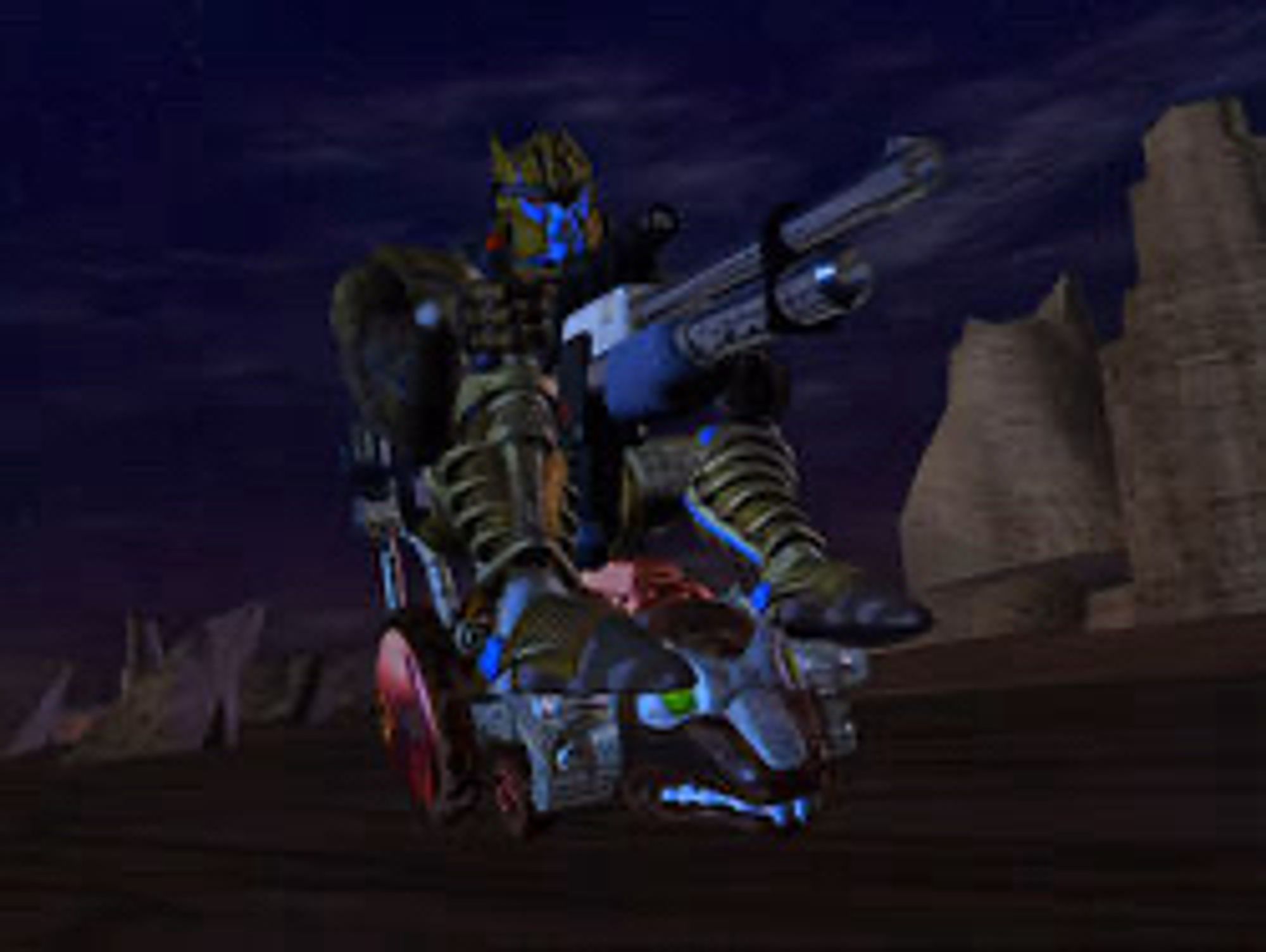 Dinobot with rifle/grenade launcher riding on top of Ratttap in beast mode from a scene in Beast Wars.