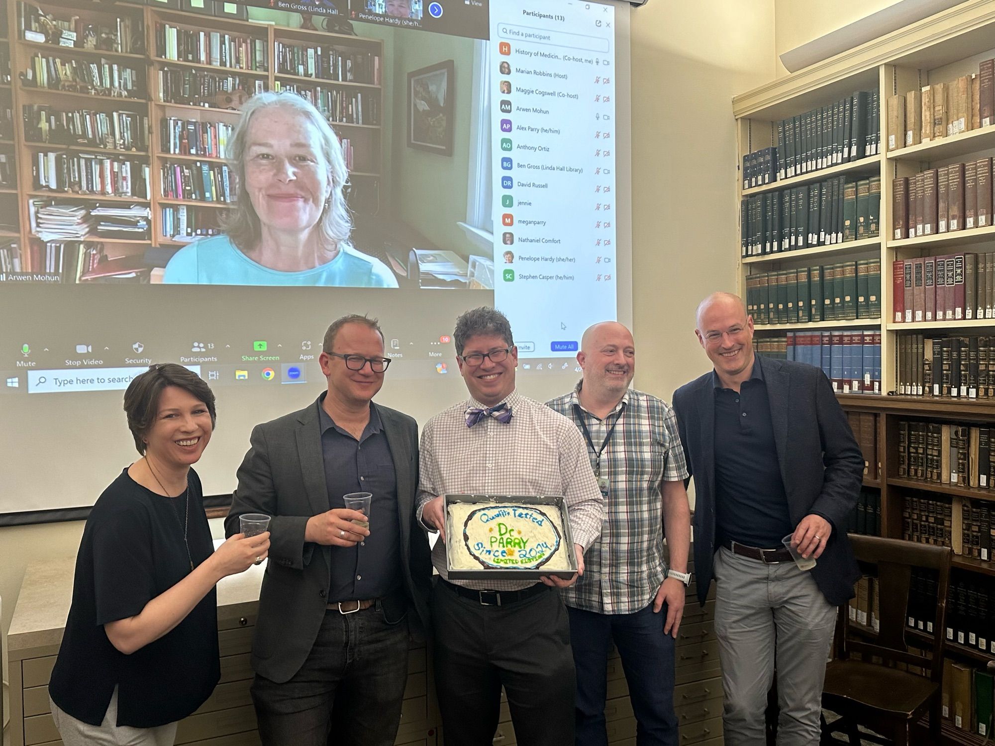 Picture of post-defense celebration with Yulia Frumer, Arwen Mohun, Jeremy Greene, Graham Mooney, and Angus Burgin. Thank you to my graduate student colleagues for the Good Housekeeping Seal of Approval-inspired dissertation cake!