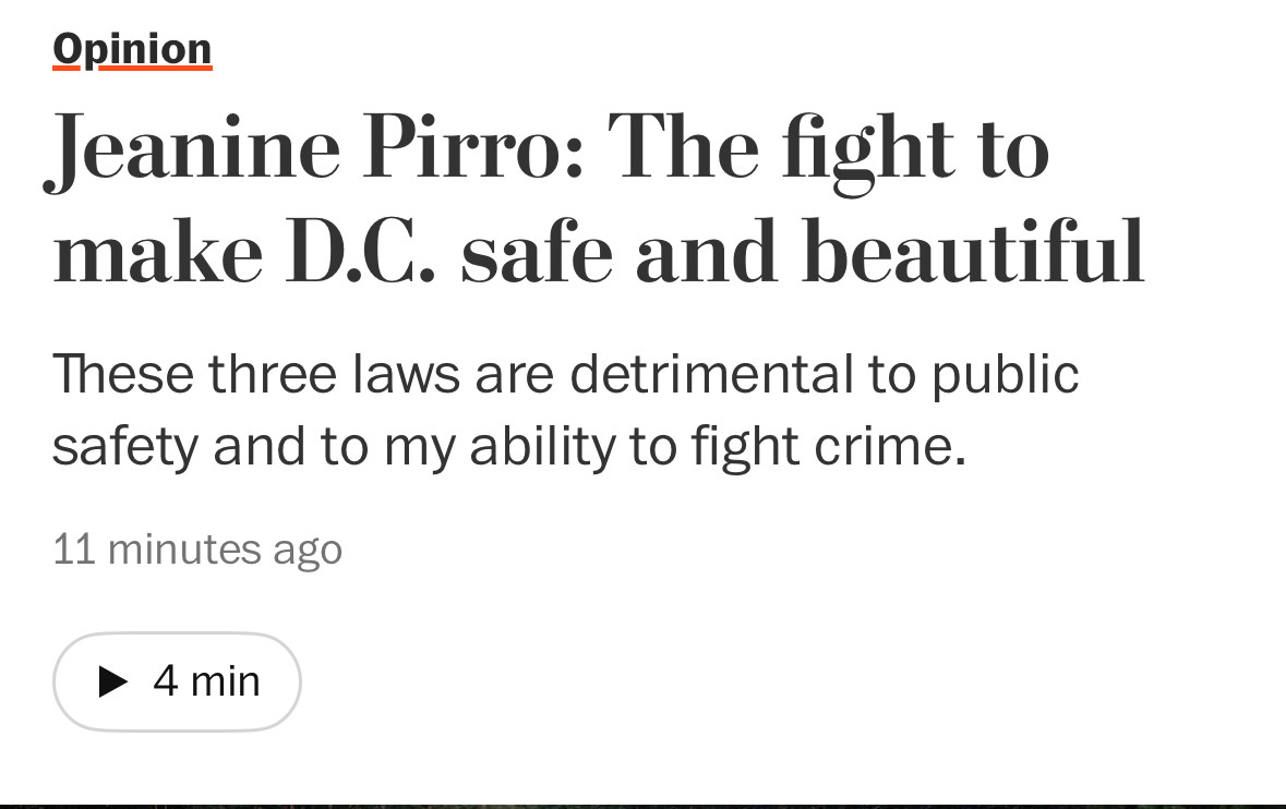 Opinion
Jeanine Pirro: The fight to make D.C. safe and beautiful
These three laws are detrimental to public safety and to my ability to fight crime.
11 minutes ago
• 4 min