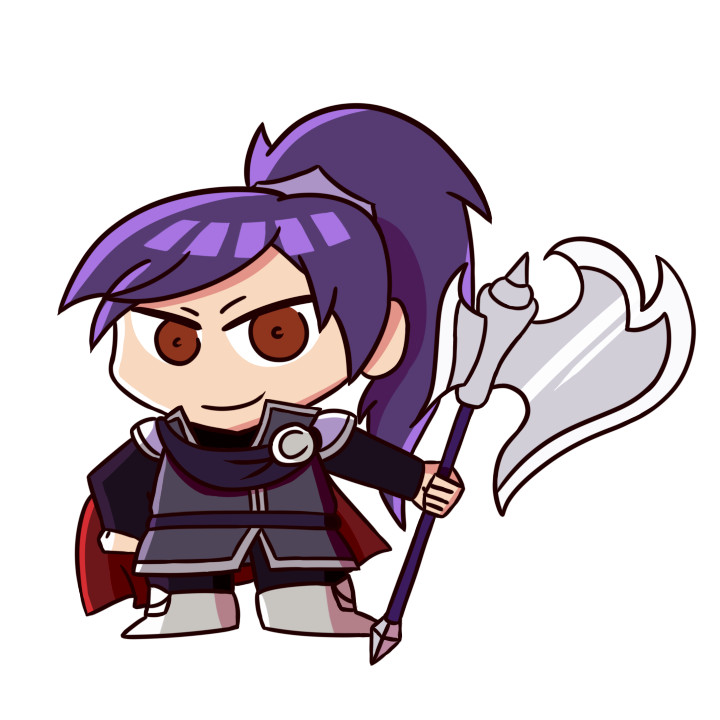 FE OC Keren, holding the axe Arkaloch, in the "Meet the Heroes" style