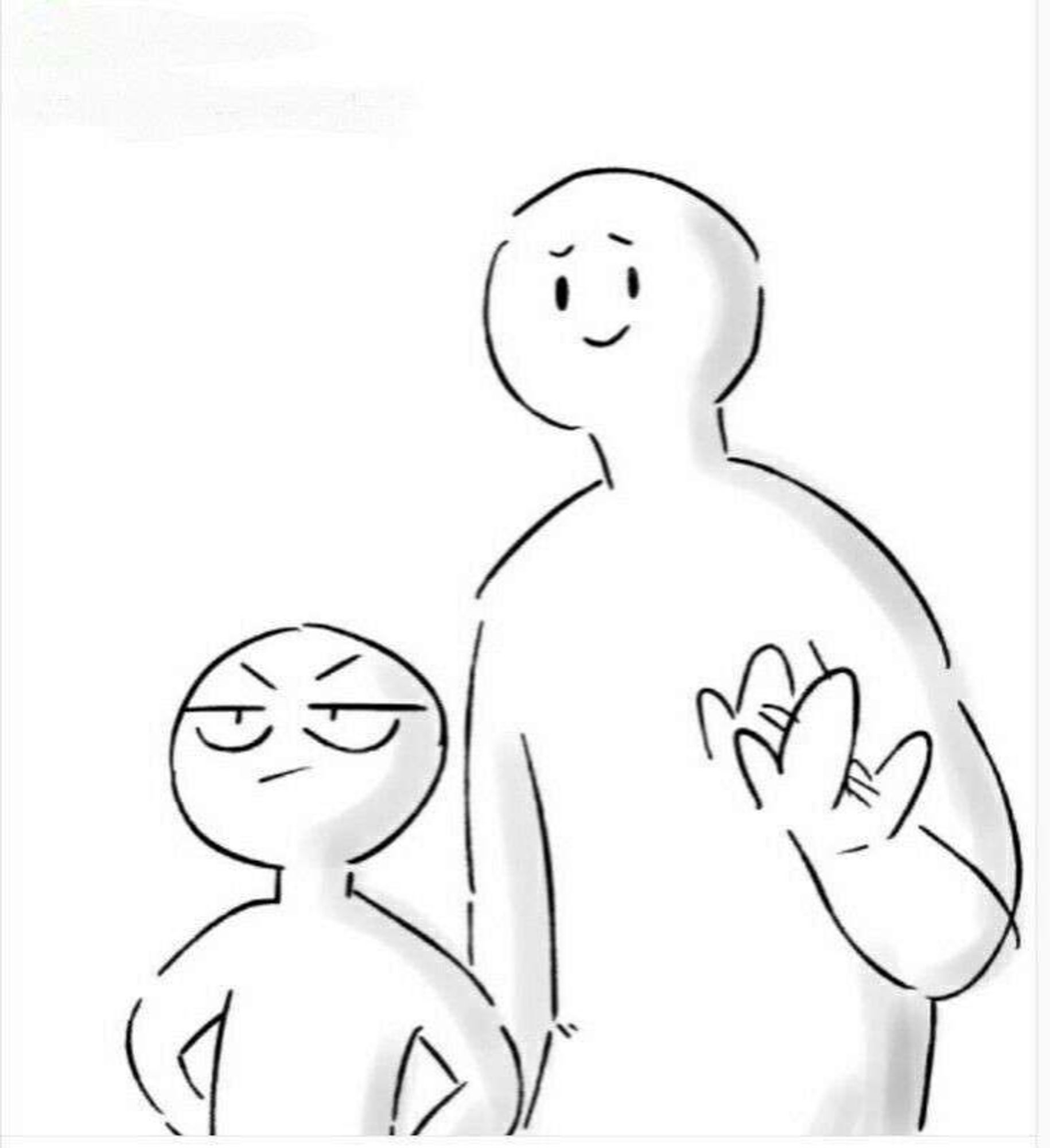 Character dynamic image of an angry person in front with a person behind them smiling and waving.