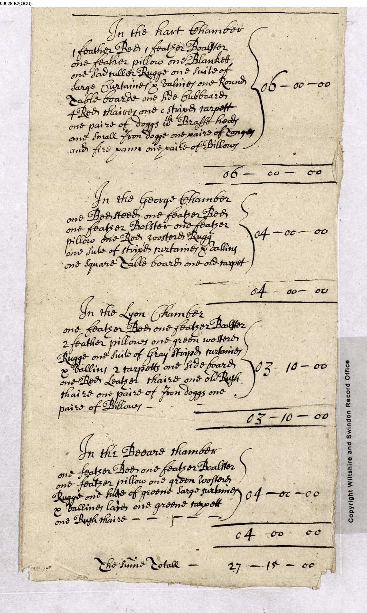 Page of the inventory of Thomas Hoddinott of Sherborne (Dorset), d. 1682.