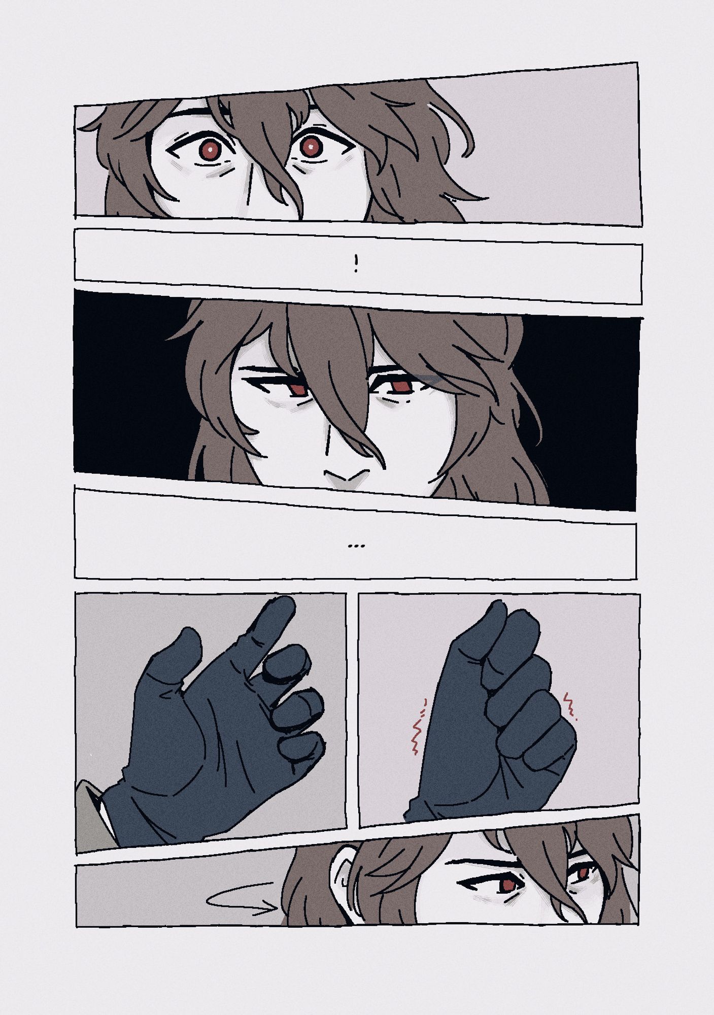 Page 9. Panel 1: A close up of Akechi's eyes. He's wide-eyed, apparently startled by Akira's words. Panel 2: Akechi frowns. Panel 3: He looks at his left hand, and then grips tightly onto nothing. Panel 4: Akechi begins to turn around.