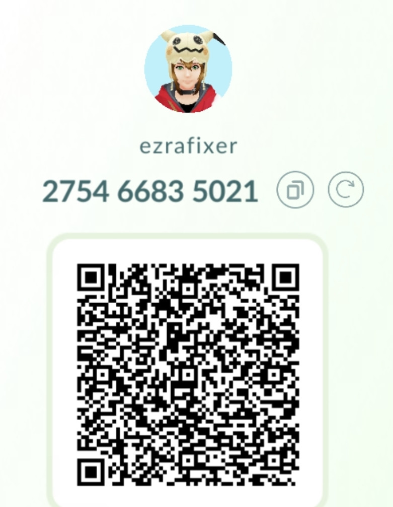 a qr code and ID to add ezrafixer on pokemon go
id: 2754 6683 5021