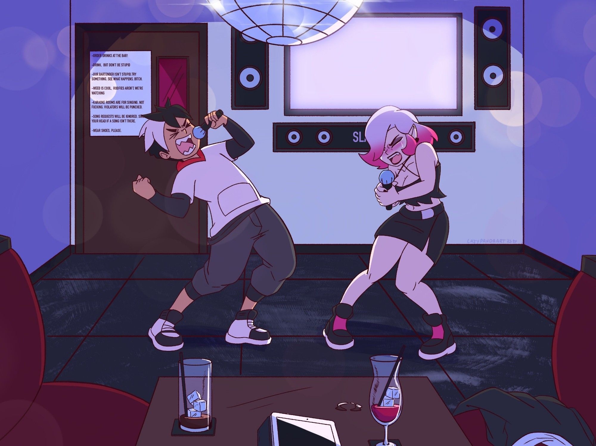 My OCs, Axel and Claire, doing karaoke.