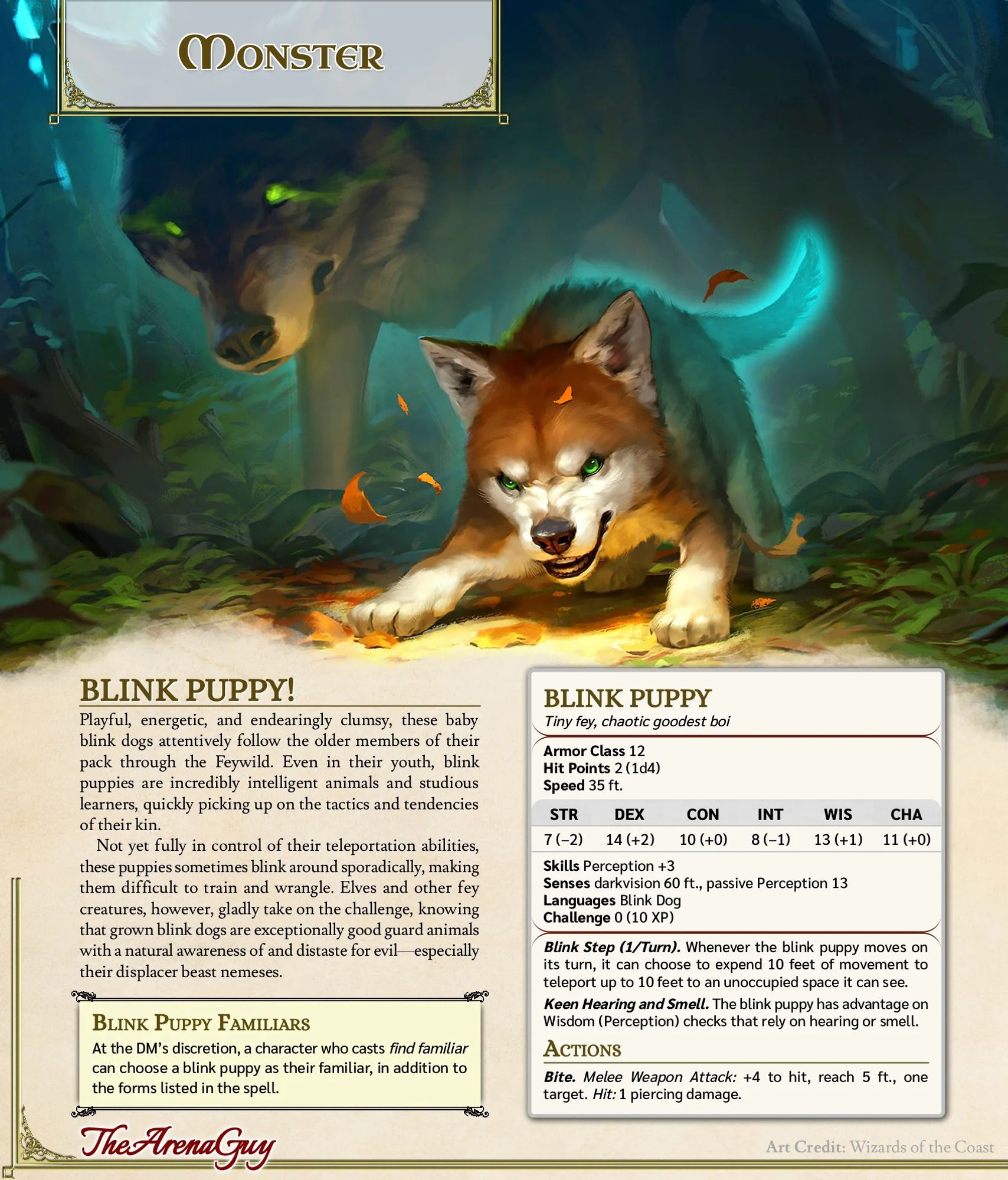 Blink Puppy for Dnd monster stats, from Arenaguy at www.SpectreCreations.com