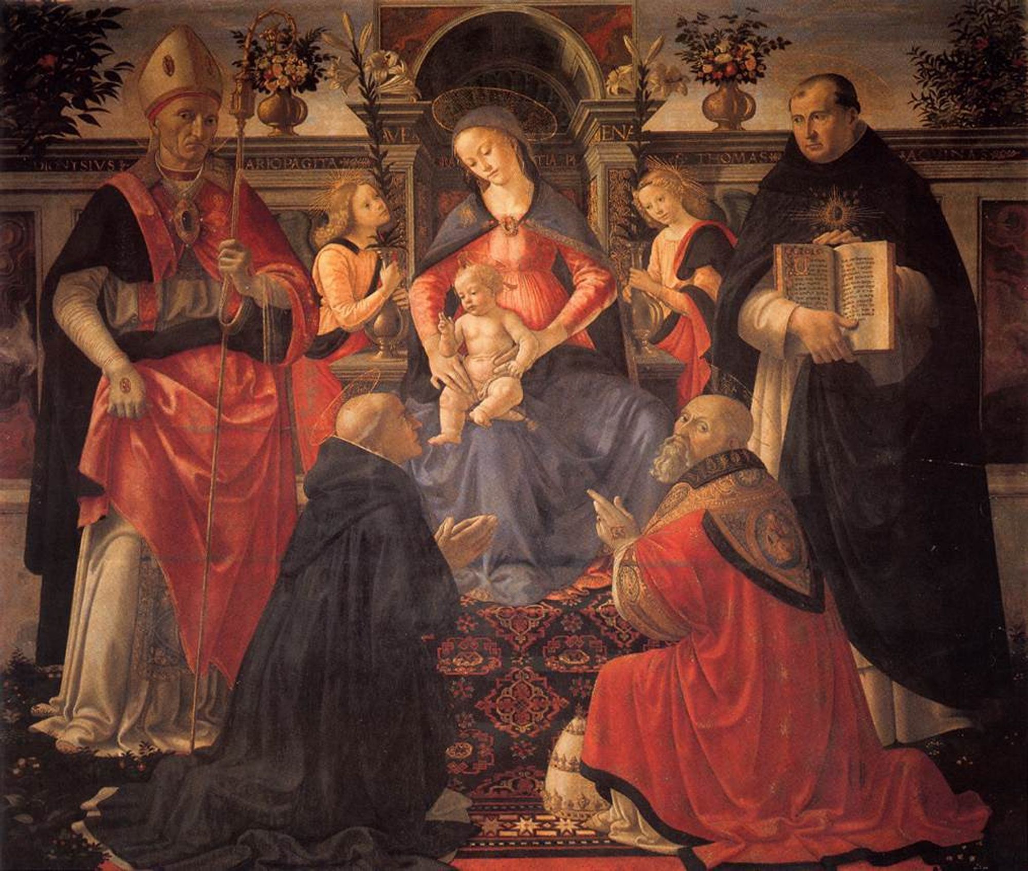 Madonna and Child enthroned with St. Dionysius, Aeropagita, Domenic, Clement and Thomas Aquinas