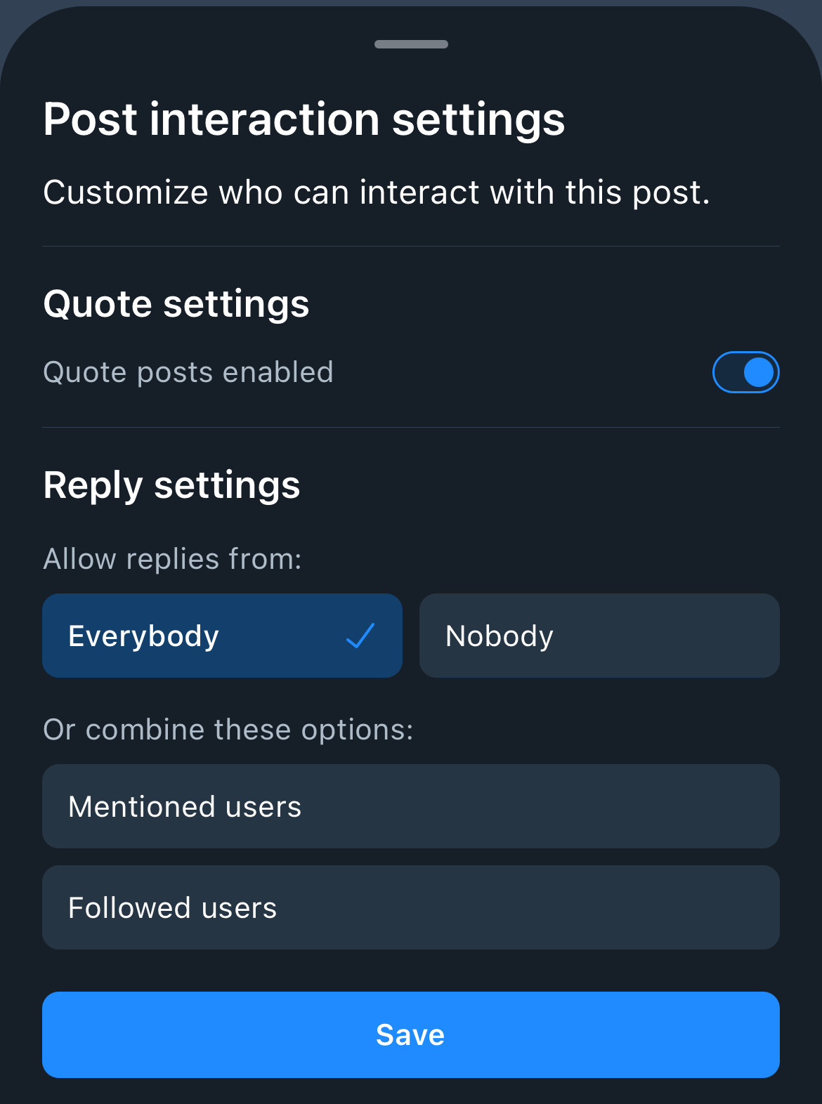 Bluesky's post interaction settings, as I did not know those existed