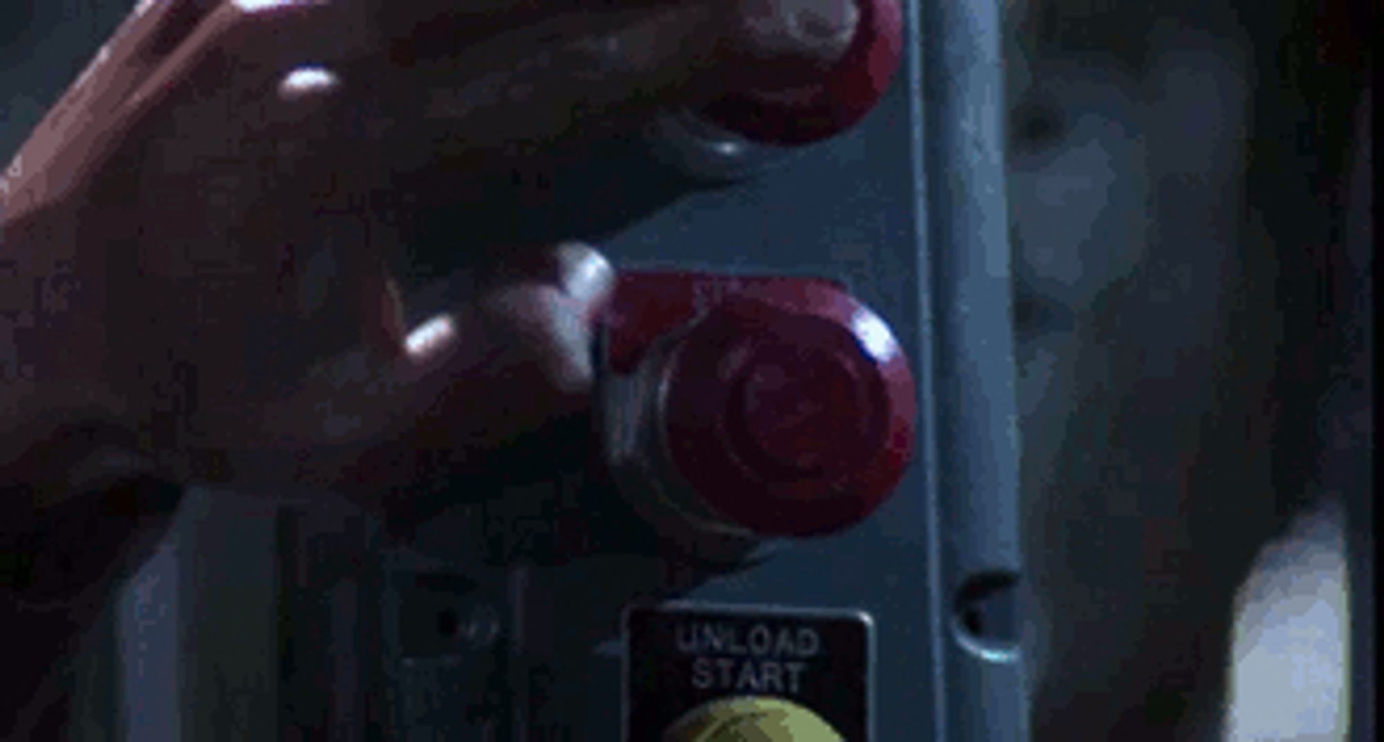 The moment in The Terminator when Sarah Connor presses the button and the machine crushes the Terminator.